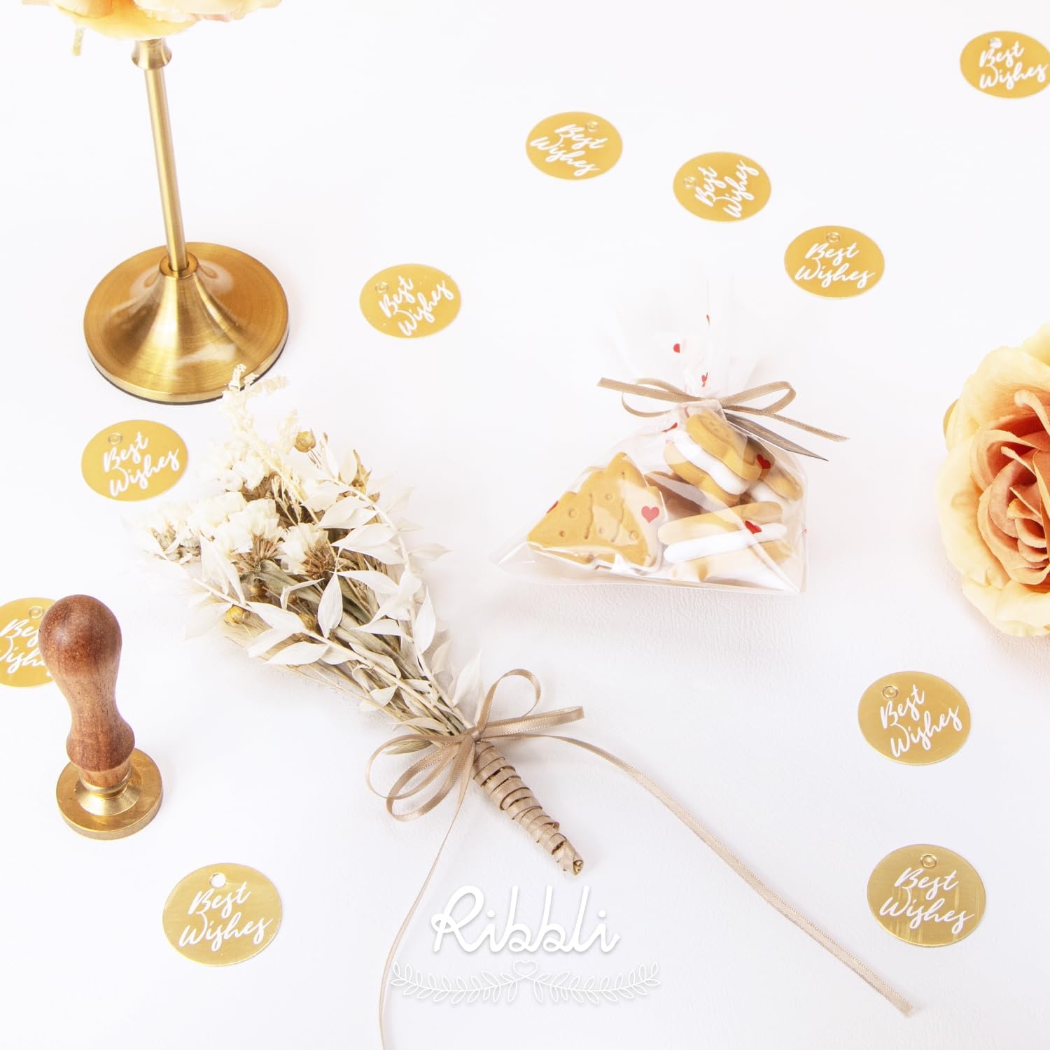 Ribbli Champagne Gold Satin Ribbon 1/8 inch x Continuous 100 Yards, Thin Champagne Ribbon Double Faced Use for Wedding Invitation Card, Gift Wrapping, Christmas Ornaments,Tag Decoration(Champagne Gold)