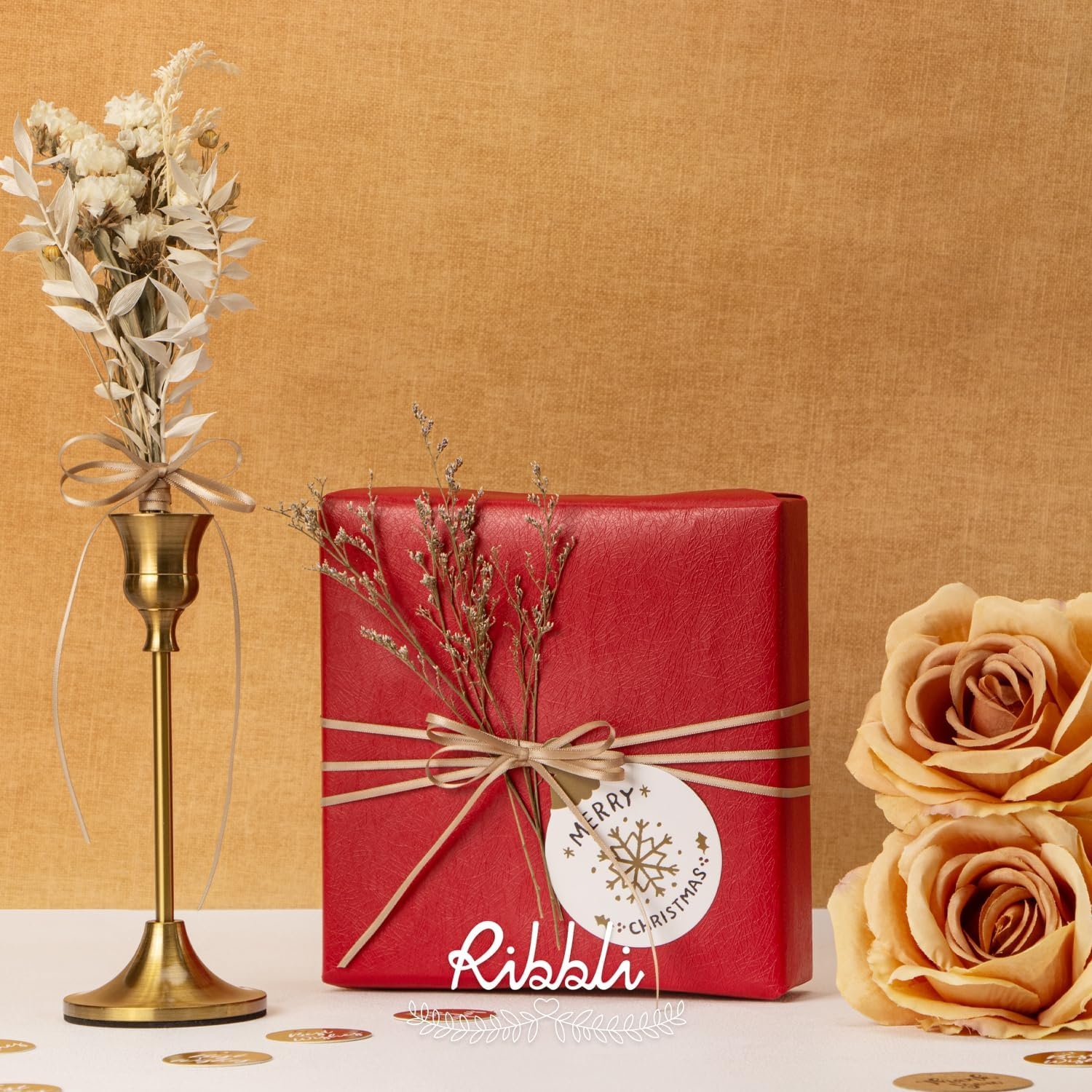 Ribbli Champagne Gold Satin Ribbon 1/8 inch x Continuous 100 Yards, Thin Champagne Ribbon Double Faced Use for Wedding Invitation Card, Gift Wrapping, Christmas Ornaments,Tag Decoration(Champagne Gold)