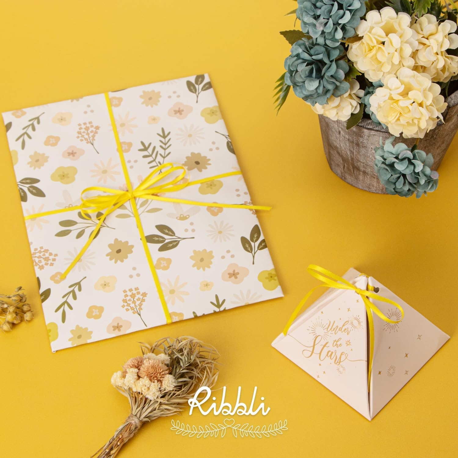 Ribbli Champagne Gold Satin Ribbon 1/8 inch x Continuous 100 Yards, Thin Champagne Ribbon Double Faced Use for Wedding Invitation Card, Gift Wrapping, Christmas Ornaments,Tag Decoration(Maize Yellow)