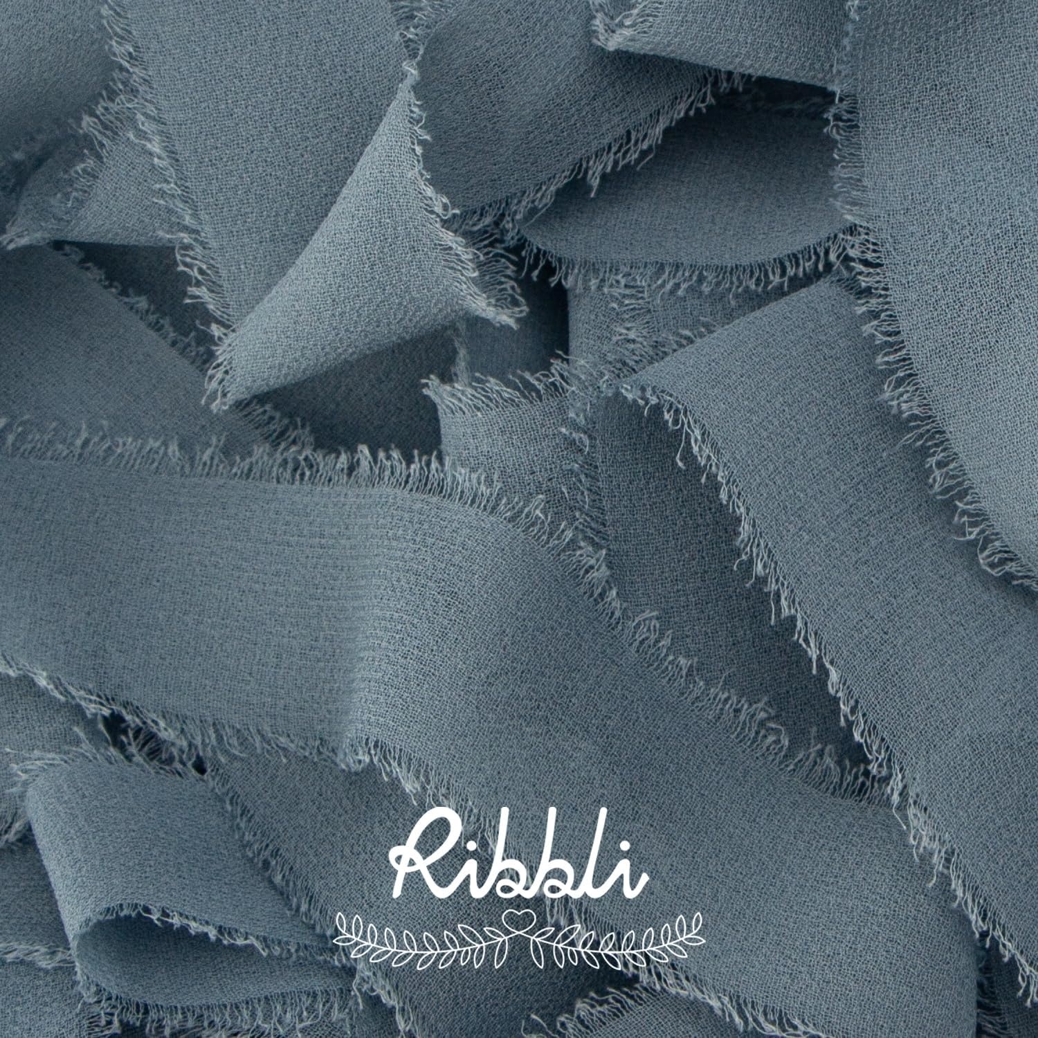 Ribbli Antique Mauve Chiffon Ribbon 1-1/2 inch x 20 Yard Handmade Fringe Chiffon Silk Ribbon,Black Ribbon for Wedding Invitations, Bridal Bouquets Wrapping, Flower Arrangement Decoration(Slate Blue)