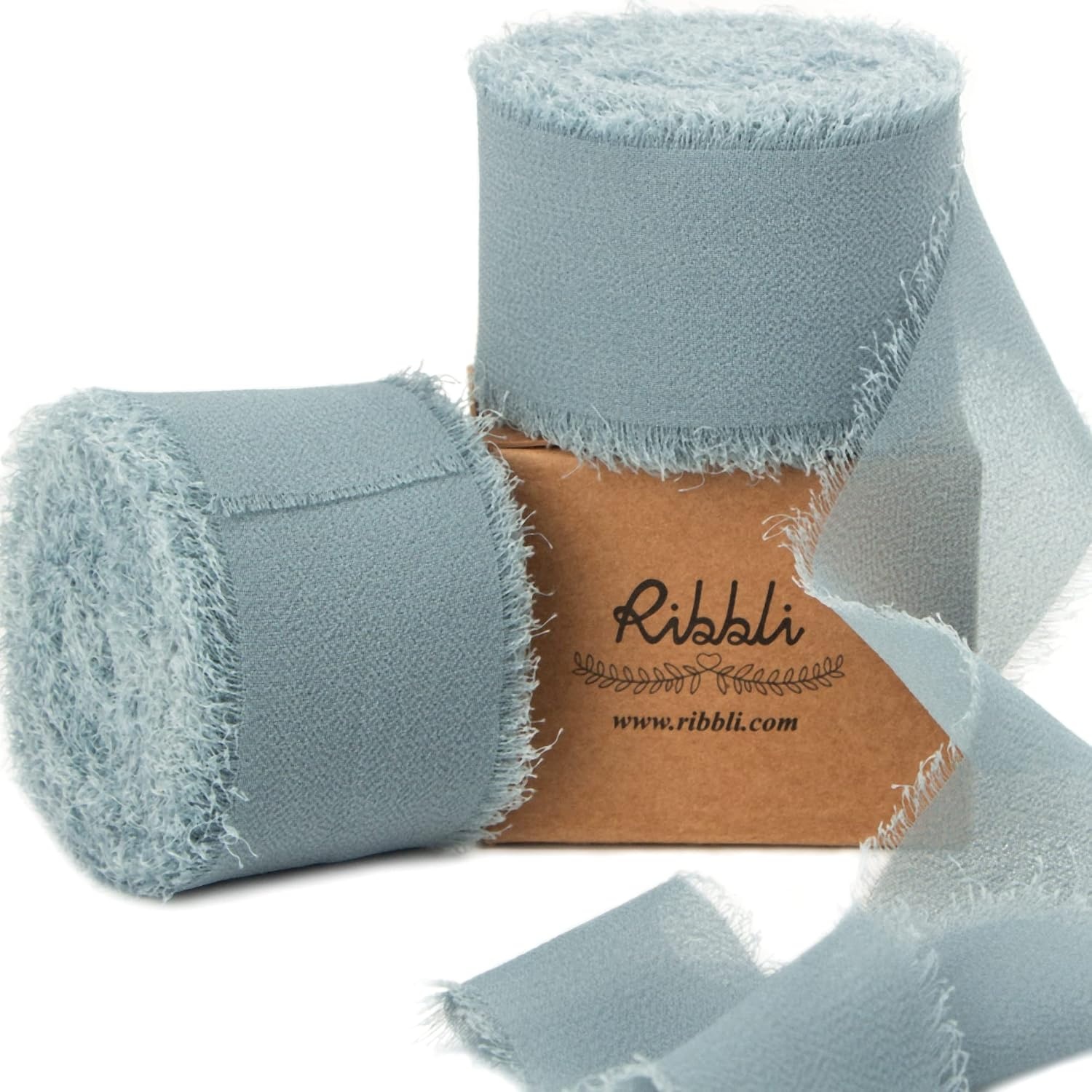 Ribbli Antique Mauve Chiffon Ribbon 1-1/2 inch x 20 Yard Handmade Fringe Chiffon Silk Ribbon,Black Ribbon for Wedding Invitations, Bridal Bouquets Wrapping, Flower Arrangement Decoration(Slate Blue)