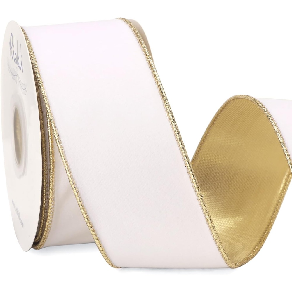 Ribbli Royal Blue Velvet Wired Ribbon 4 Inch Luxury Matte Velvet Christmas Ribbon for Gift Wrapping Christmas Tree Decoration Crafts Wreaths Supplies – 10 Yards(White)