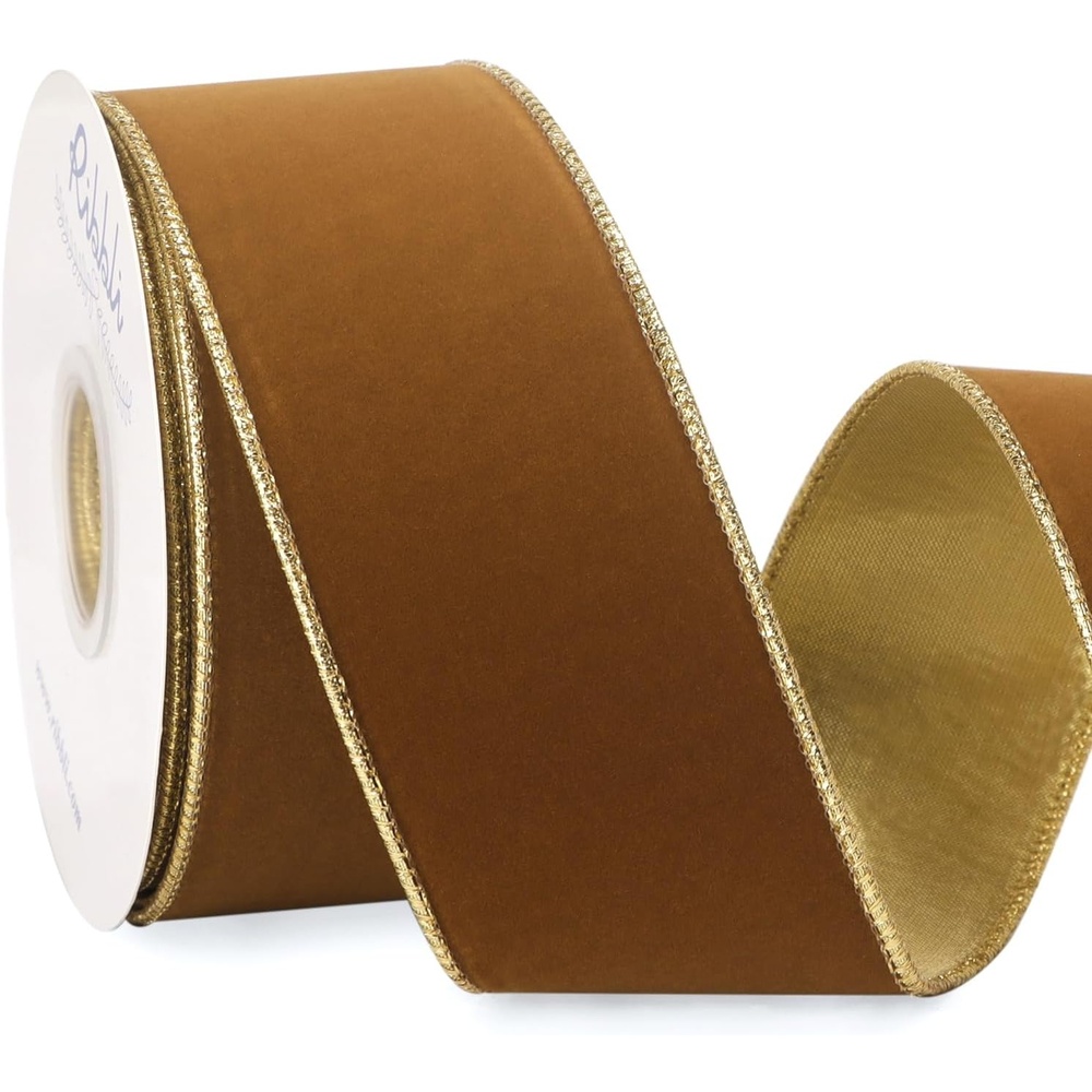 Ribbli Royal Blue Velvet Wired Ribbon 4 Inch Luxury Matte Velvet Christmas Ribbon for Gift Wrapping Christmas Tree Decoration Crafts Wreaths Supplies – 10 Yards(Khaki)