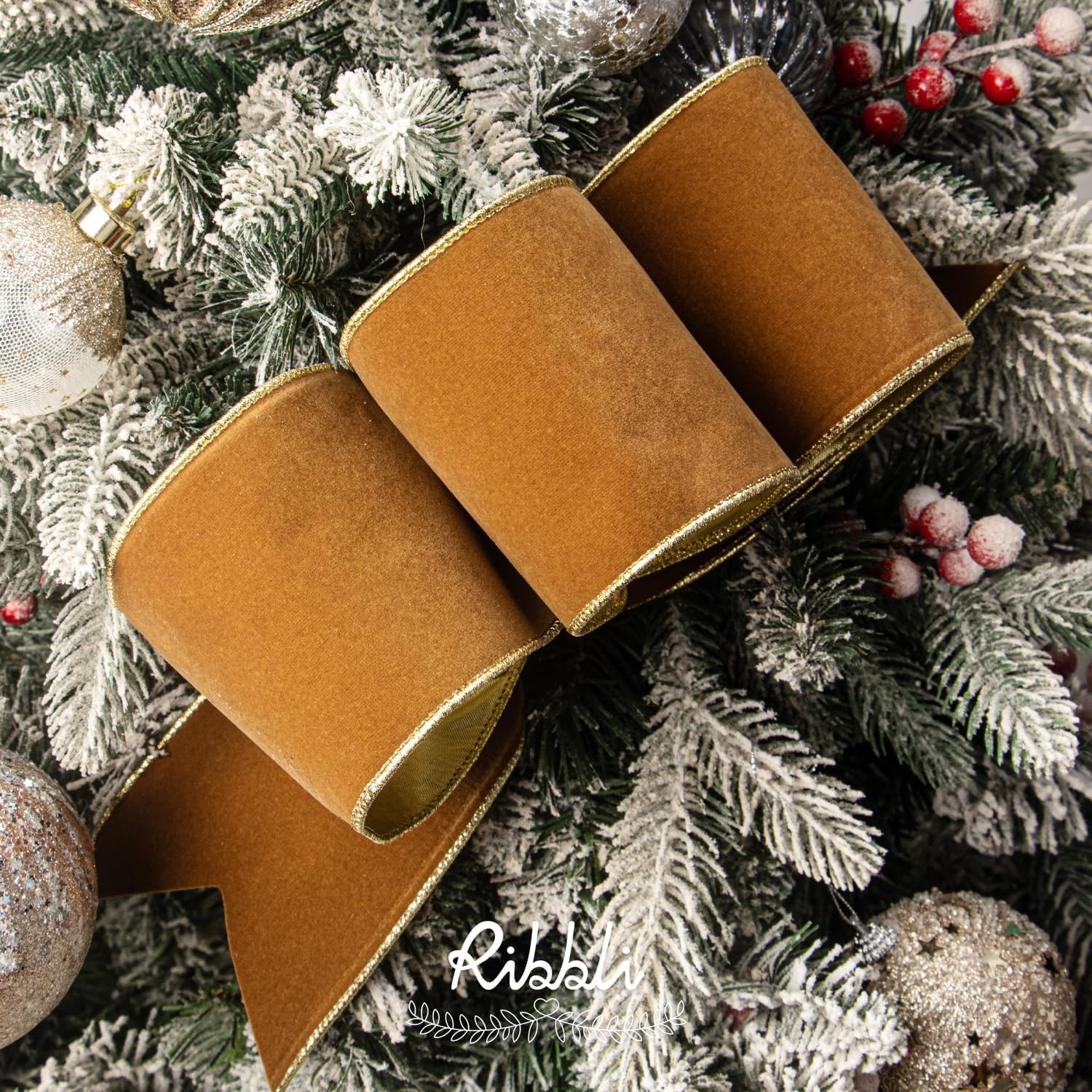 Ribbli Royal Blue Velvet Wired Ribbon 4 Inch Luxury Matte Velvet Christmas Ribbon for Gift Wrapping Christmas Tree Decoration Crafts Wreaths Supplies – 10 Yards(Khaki)