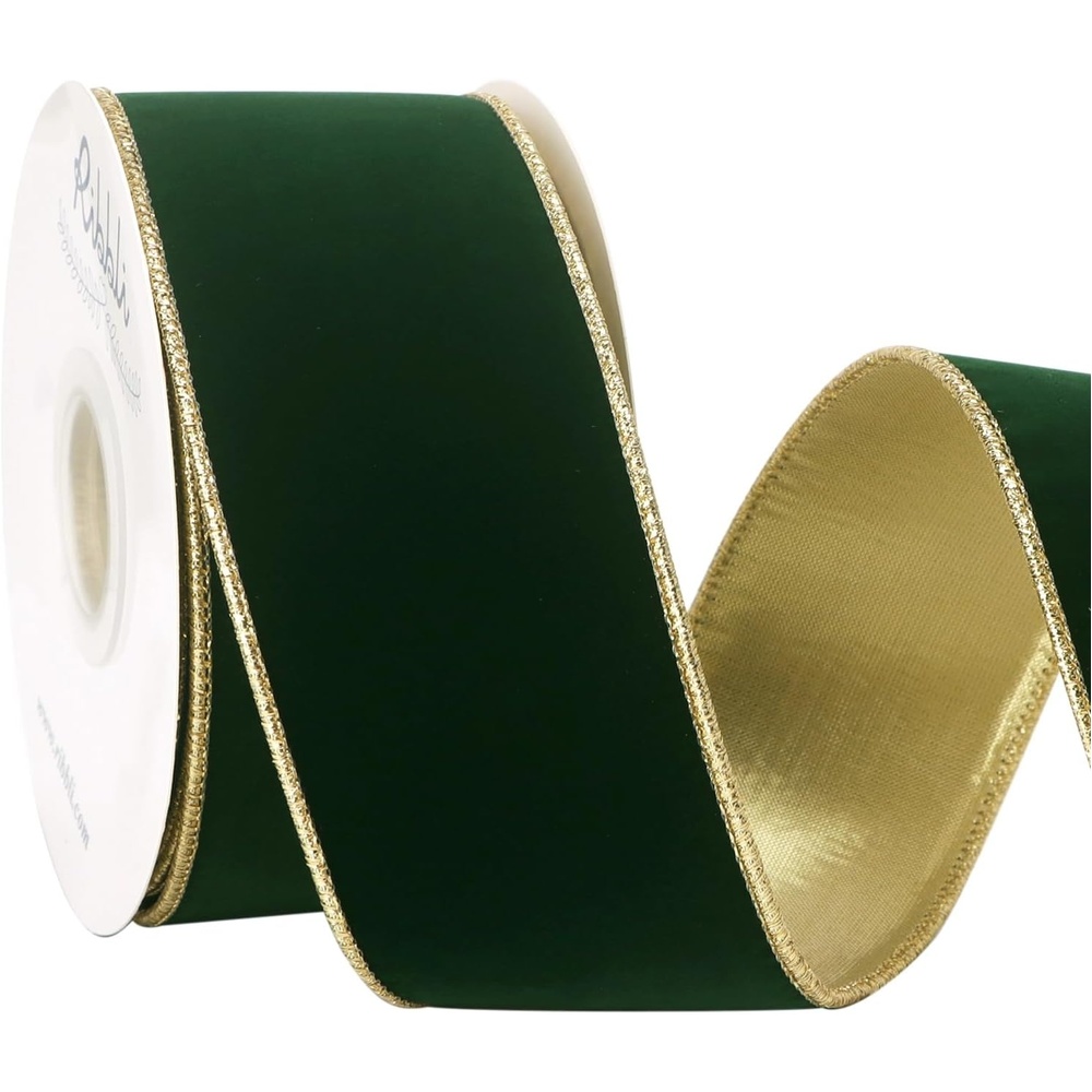 Ribbli Royal Blue Velvet Wired Ribbon 4 Inch Luxury Matte Velvet Christmas Ribbon for Gift Wrapping Christmas Tree Decoration Crafts Wreaths Supplies – 10 Yards(Dark Green)