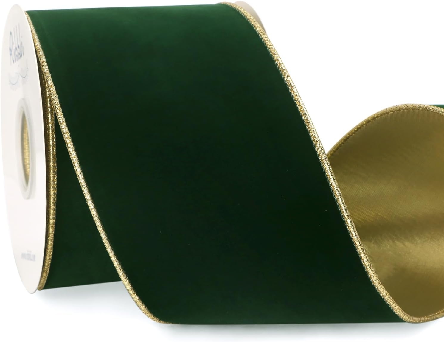Ribbli Royal Blue Velvet Wired Ribbon 4 Inch Luxury Matte Velvet Christmas Ribbon for Gift Wrapping Christmas Tree Decoration Crafts Wreaths Supplies – 10 Yards(Dark Green)