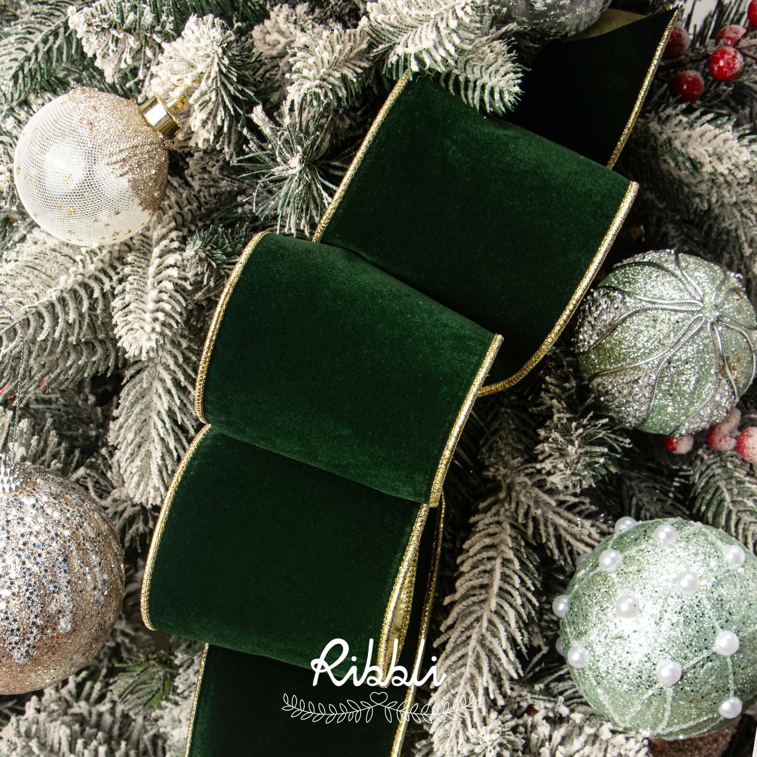 Ribbli Royal Blue Velvet Wired Ribbon 4 Inch Luxury Matte Velvet Christmas Ribbon for Gift Wrapping Christmas Tree Decoration Crafts Wreaths Supplies – 10 Yards(Dark Green)