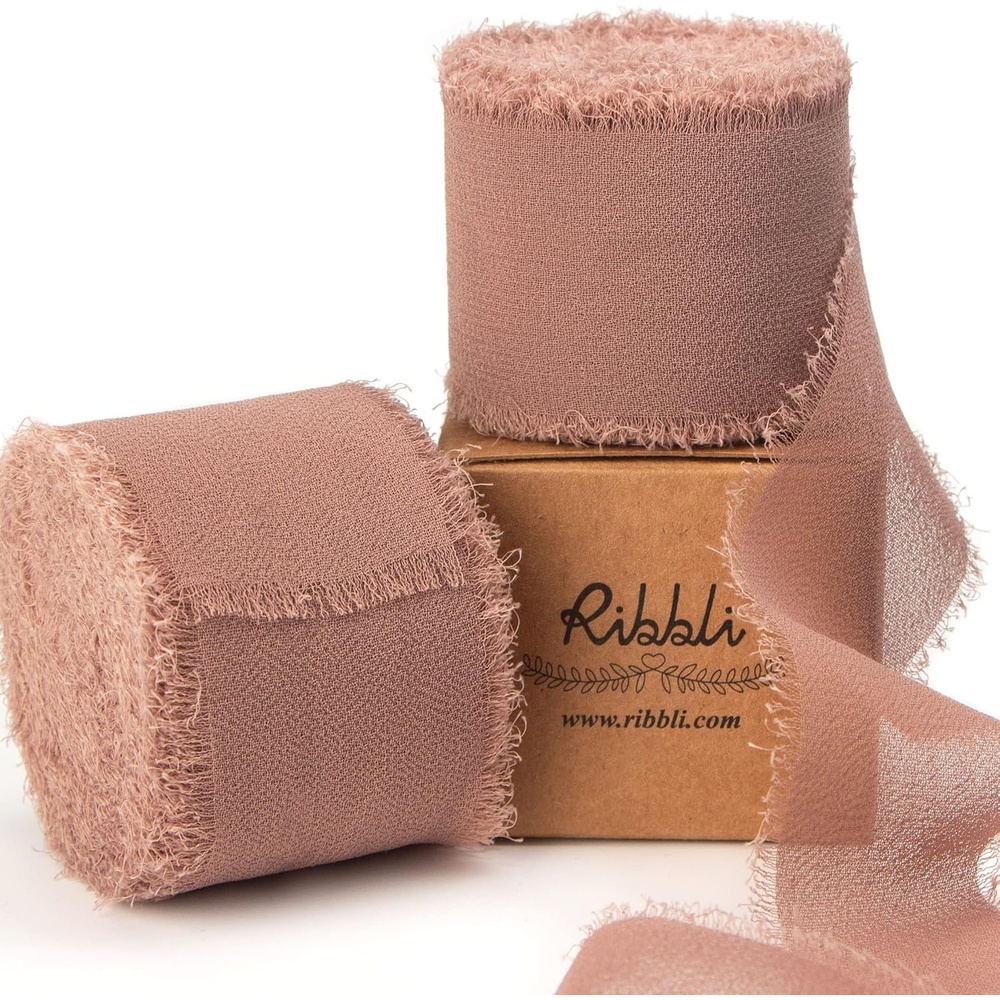 Ribbli Antique Mauve Chiffon Ribbon 1-1/2 inch x 20 Yard Handmade Fringe Chiffon Silk Ribbon,Black Ribbon for Wedding Invitations, Bridal Bouquets Wrapping, Flower Arrangement Decoration(Antique Mauve)