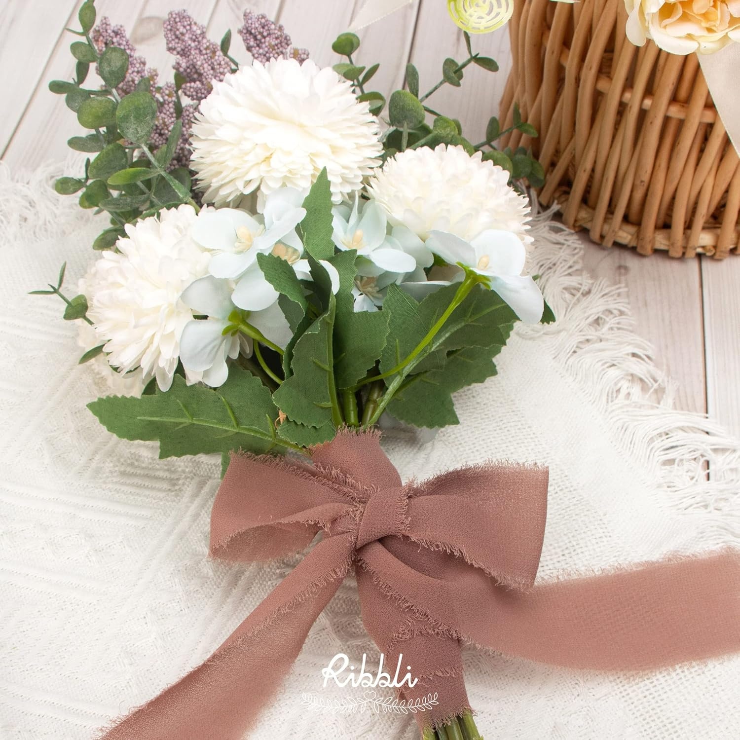 Ribbli Antique Mauve Chiffon Ribbon 1-1/2 inch x 20 Yard Handmade Fringe Chiffon Silk Ribbon,Black Ribbon for Wedding Invitations, Bridal Bouquets Wrapping, Flower Arrangement Decoration(Antique Mauve)