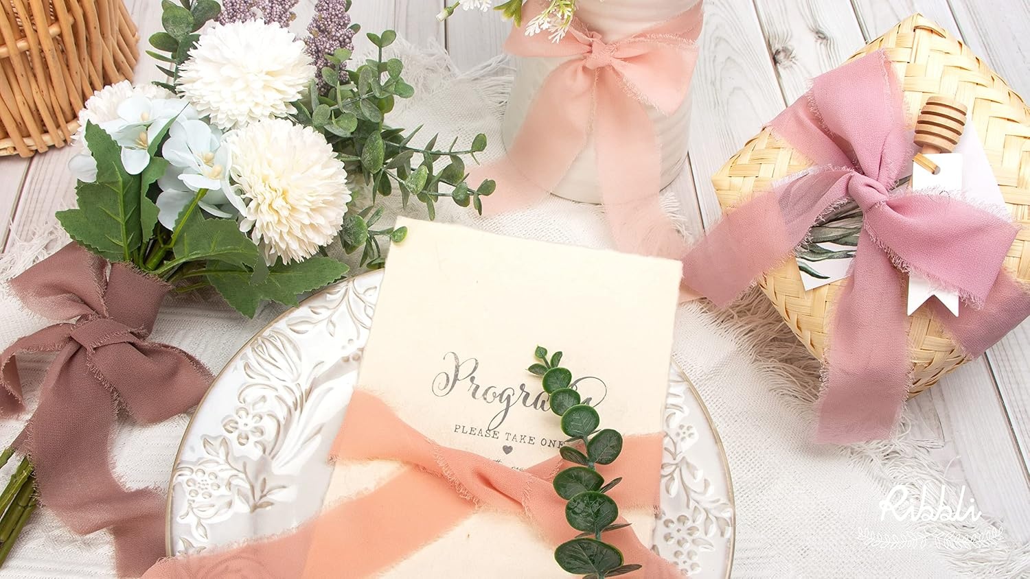 Ribbli Antique Mauve Chiffon Ribbon 1-1/2 inch x 20 Yard Handmade Fringe Chiffon Silk Ribbon,Black Ribbon for Wedding Invitations, Bridal Bouquets Wrapping, Flower Arrangement Decoration(Antique Mauve)