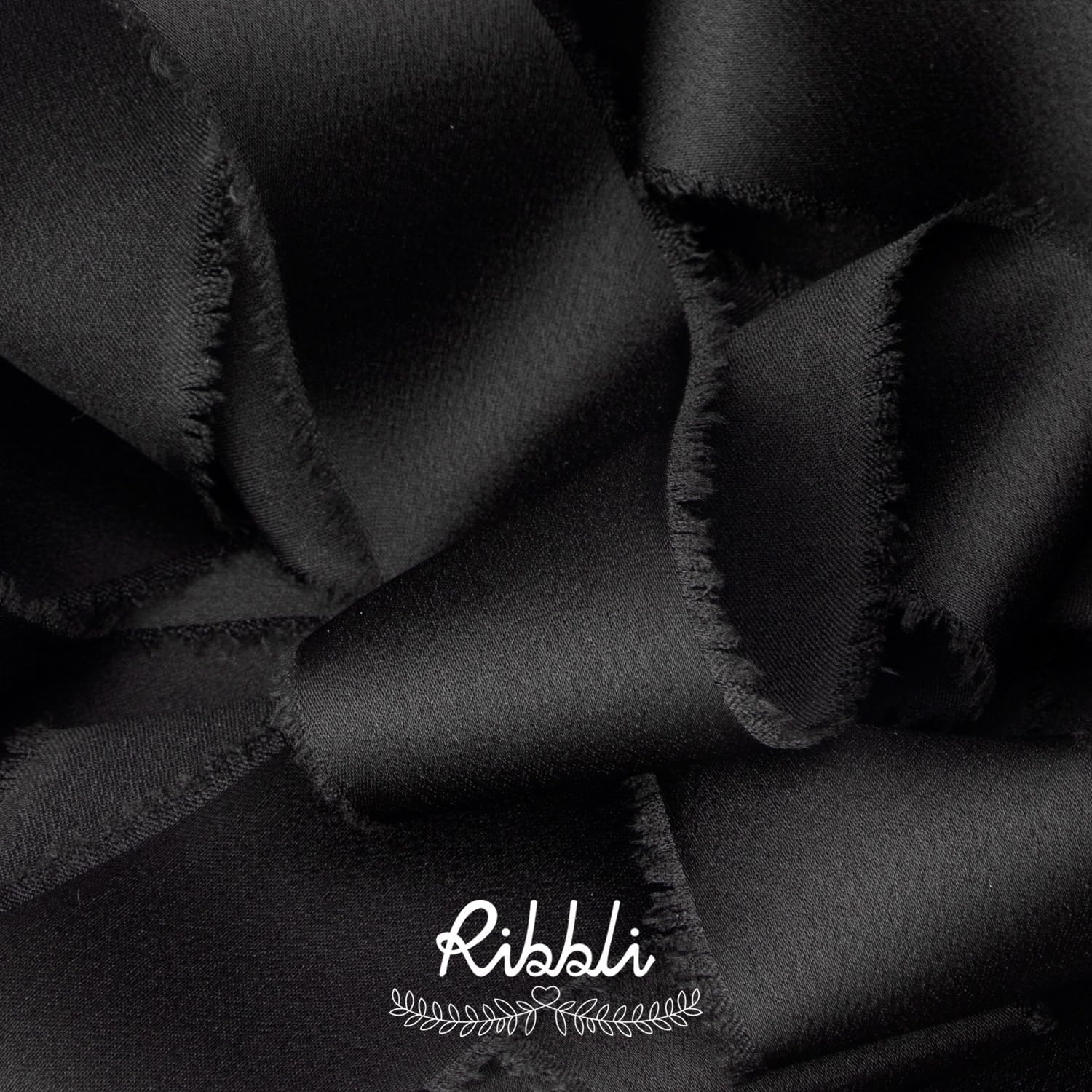 Ribbli Ivory Silk Satin Ribbon 1.5 Inch x 12 Yard Handmade Frayed Chiffon Ribbon with Wooden Spool for Gift Wrapping, Wedding Invitations, Bridal Bouquets, Home Decor(Black)