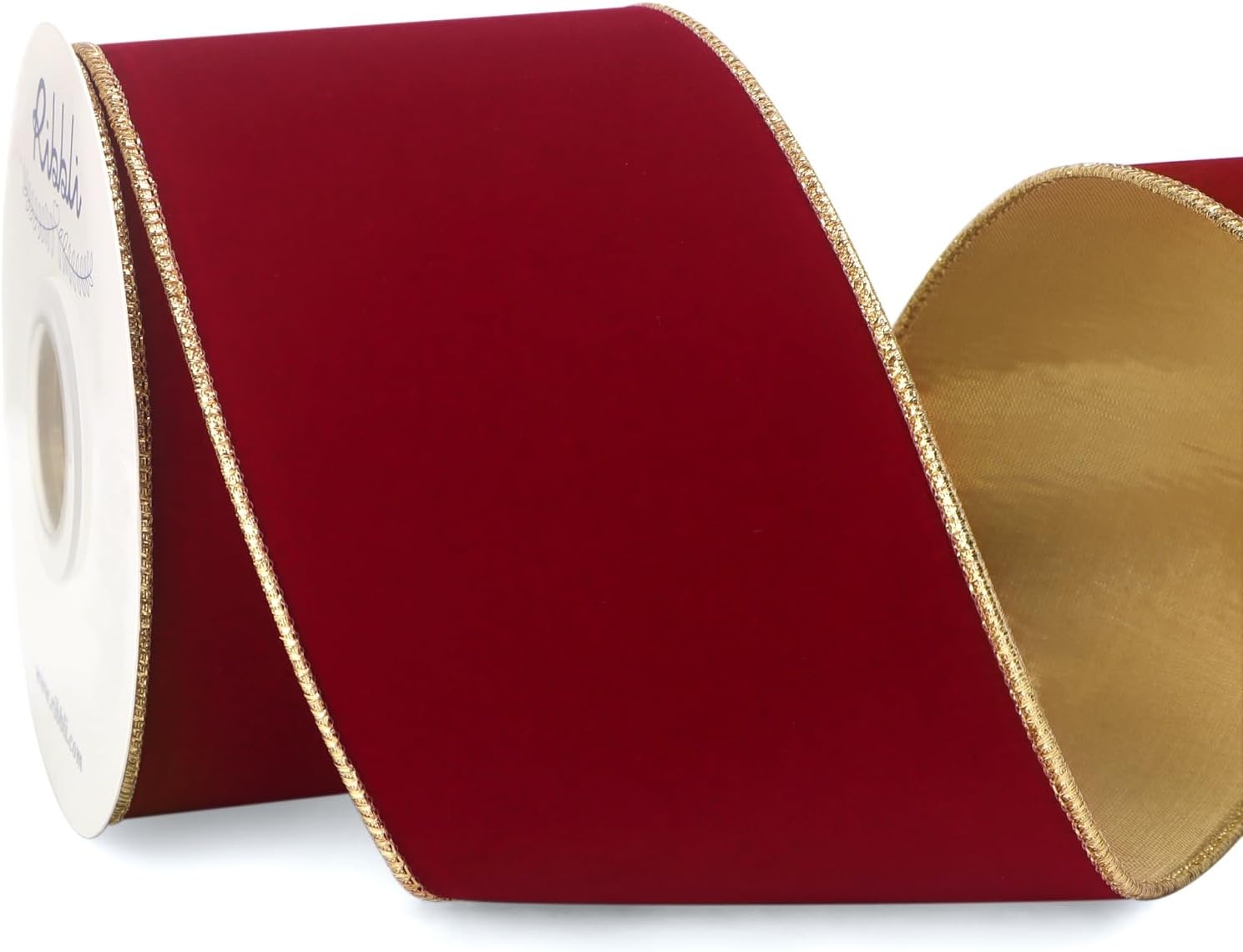 Ribbli Royal Blue Velvet Wired Ribbon 4 Inch Luxury Matte Velvet Christmas Ribbon for Gift Wrapping Christmas Tree Decoration Crafts Wreaths Supplies – 10 Yards(Dark Red)