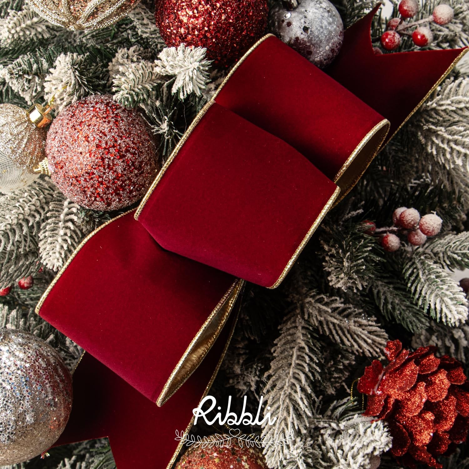 Ribbli Royal Blue Velvet Wired Ribbon 4 Inch Luxury Matte Velvet Christmas Ribbon for Gift Wrapping Christmas Tree Decoration Crafts Wreaths Supplies – 10 Yards(Dark Red)