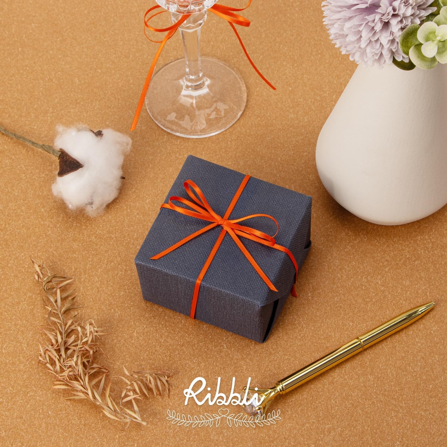 Ribbli Champagne Gold Satin Ribbon 1/8 inch x Continuous 100 Yards, Thin Champagne Ribbon Double Faced Use for Wedding Invitation Card, Gift Wrapping, Christmas Ornaments,Tag Decoration(Orange Torrid)