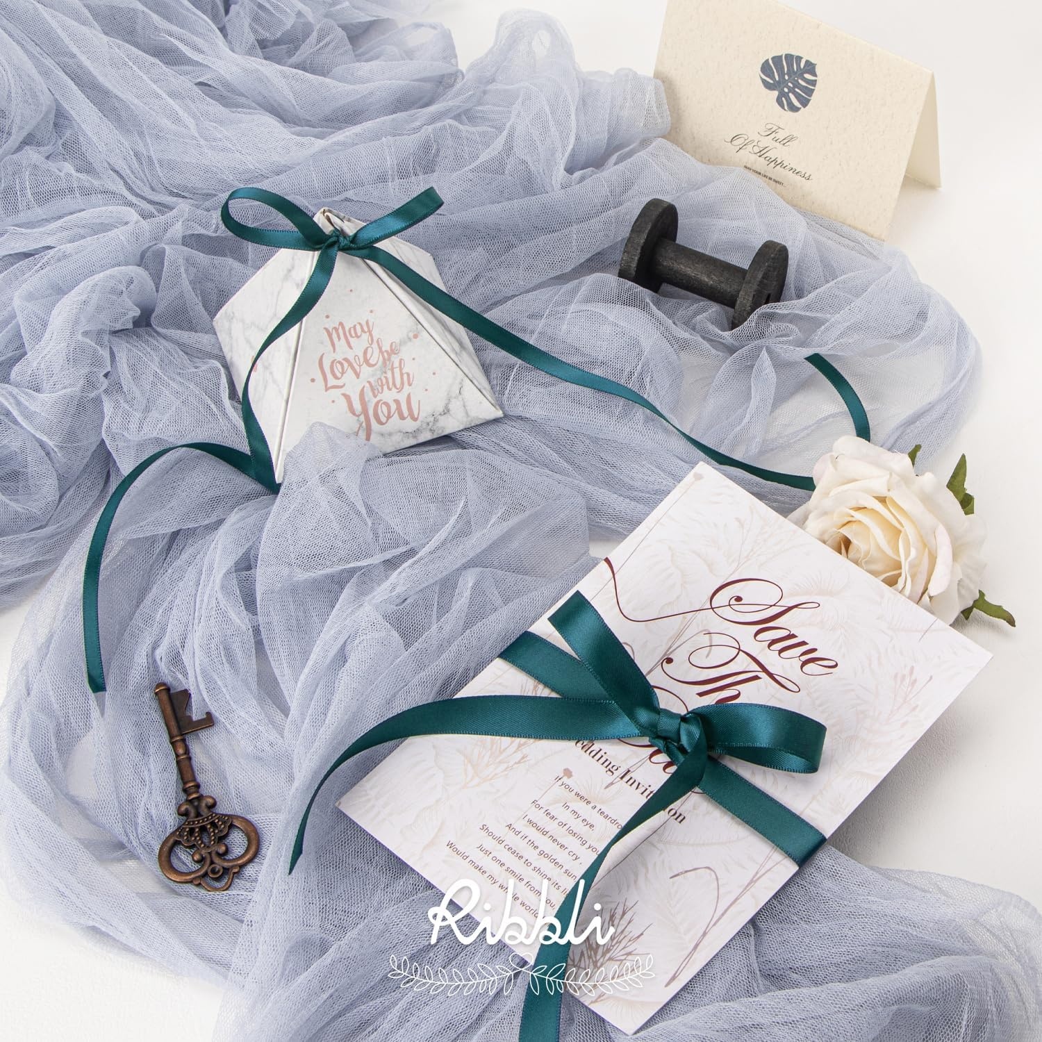 Ribbli Dusty Blue Satin Ribbon,Double Faced Satin 1/4 inch x Continuous 50 Yards,Dusty Blue Ribbon Use for Bows Bouquet,Gift Wrapping,Wedding Decoration,Floral Arrangement(Green Teal)