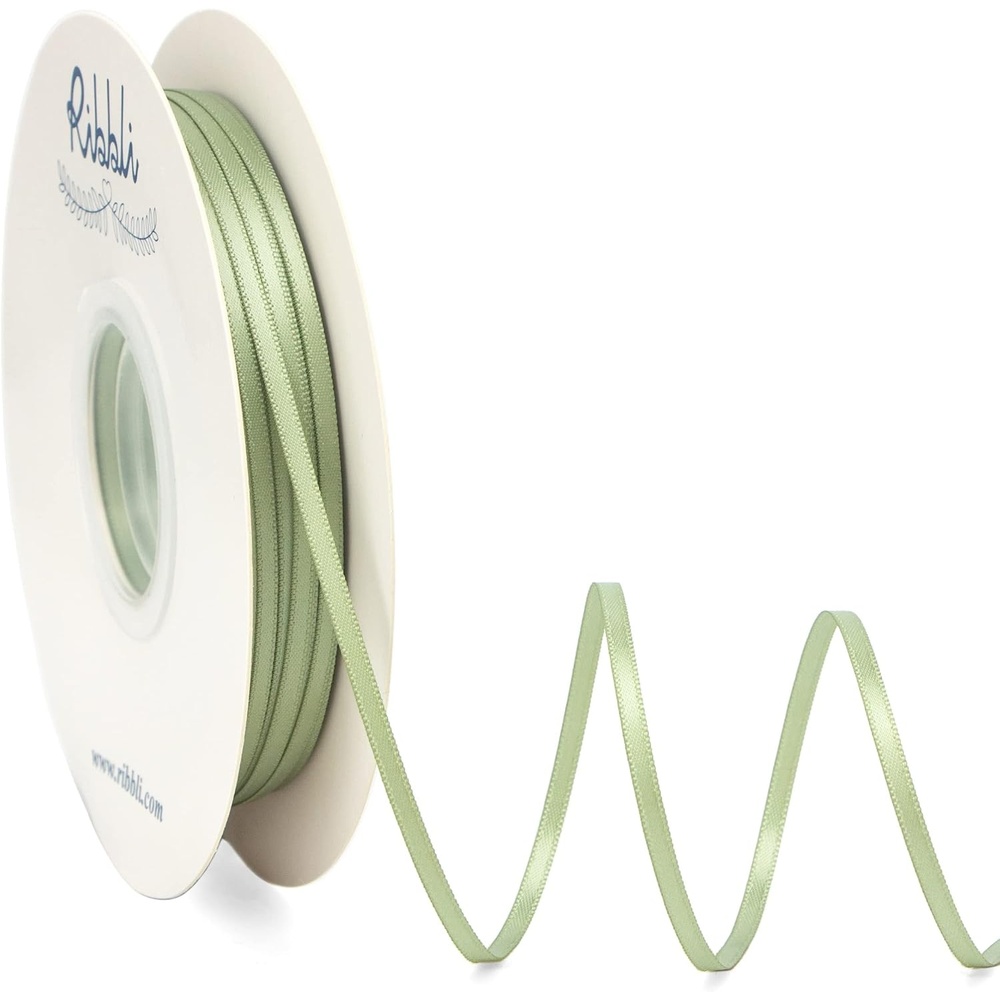 Ribbli Champagne Gold Satin Ribbon 1/8 inch x Continuous 100 Yards, Thin Champagne Ribbon Double Faced Use for Wedding Invitation Card, Gift Wrapping, Christmas Ornaments,Tag Decoration(Green Spring Moss)