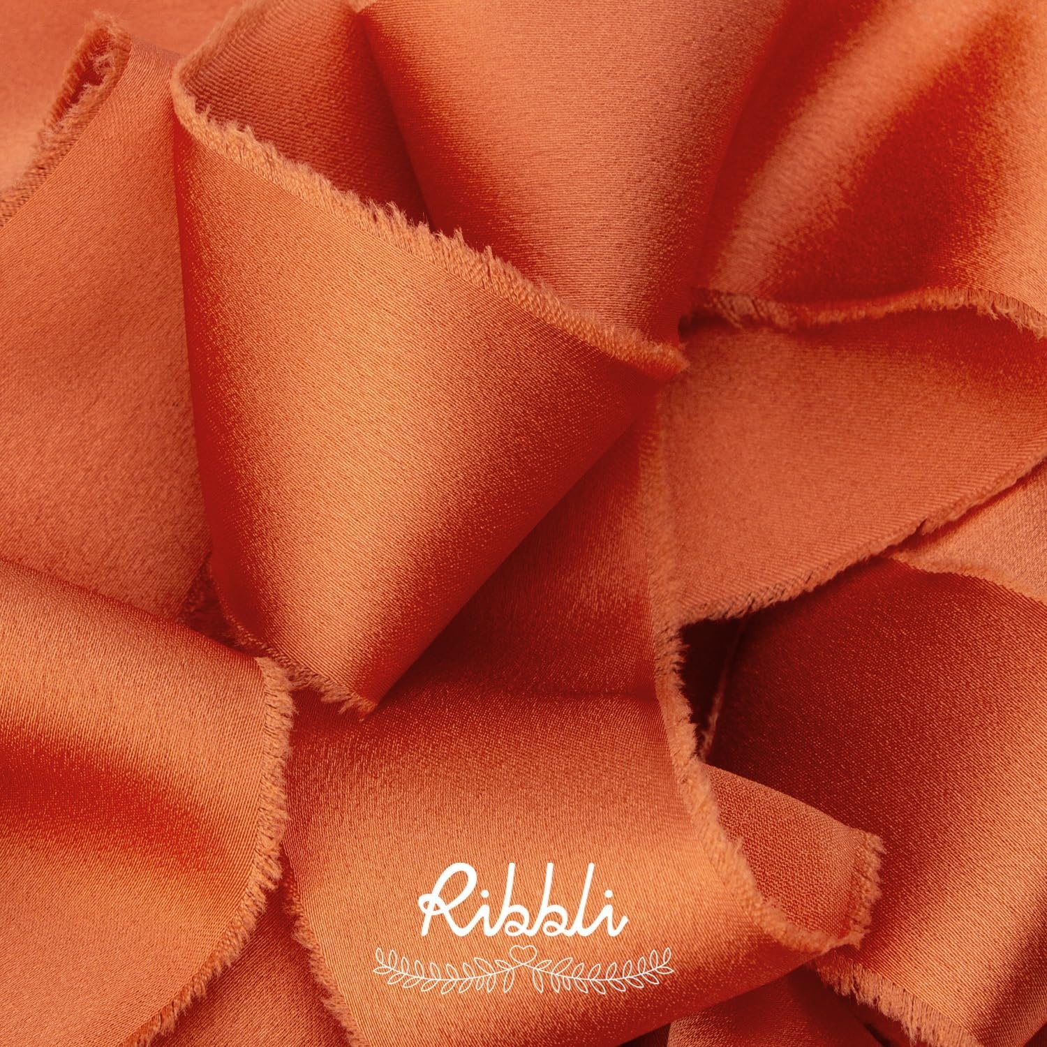 Ribbli Ivory Silk Satin Ribbon 1.5 Inch x 12 Yard Handmade Frayed Chiffon Ribbon with Wooden Spool for Gift Wrapping, Wedding Invitations, Bridal Bouquets, Home Decor(Terracotta)
