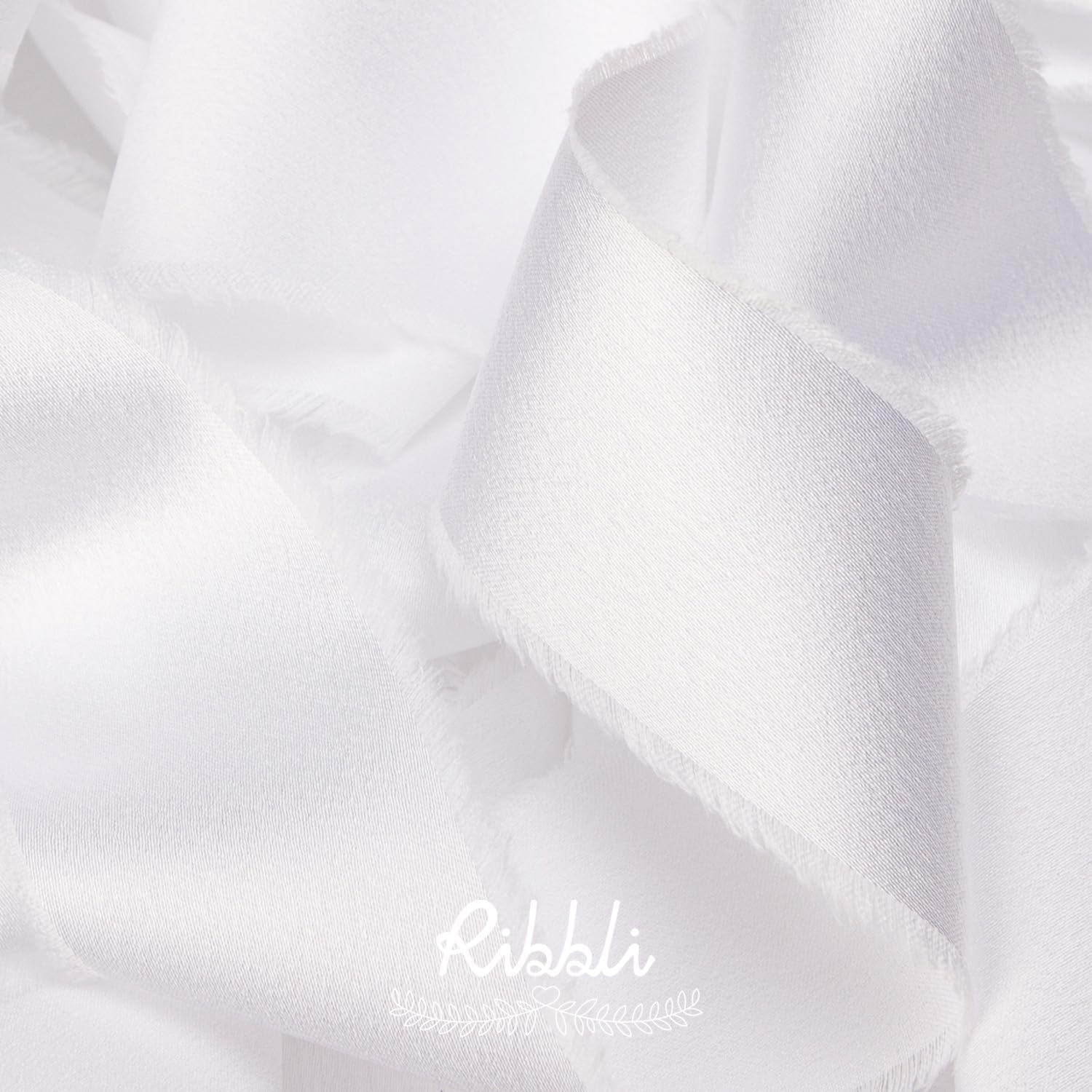 Ribbli Ivory Silk Satin Ribbon 1.5 Inch x 12 Yard Handmade Frayed Chiffon Ribbon with Wooden Spool for Gift Wrapping, Wedding Invitations, Bridal Bouquets, Home Decor(White)