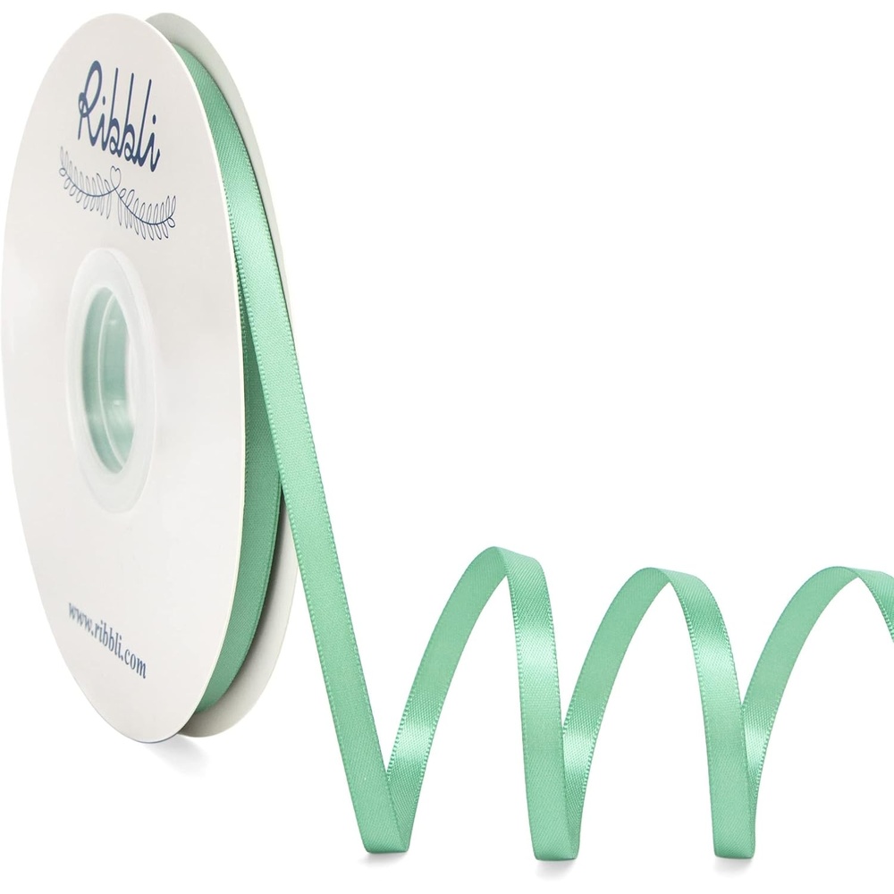 Ribbli Dusty Blue Satin Ribbon,Double Faced Satin 1/4 inch x Continuous 50 Yards,Dusty Blue Ribbon Use for Bows Bouquet,Gift Wrapping,Wedding Decoration,Floral Arrangement(Green Sage)