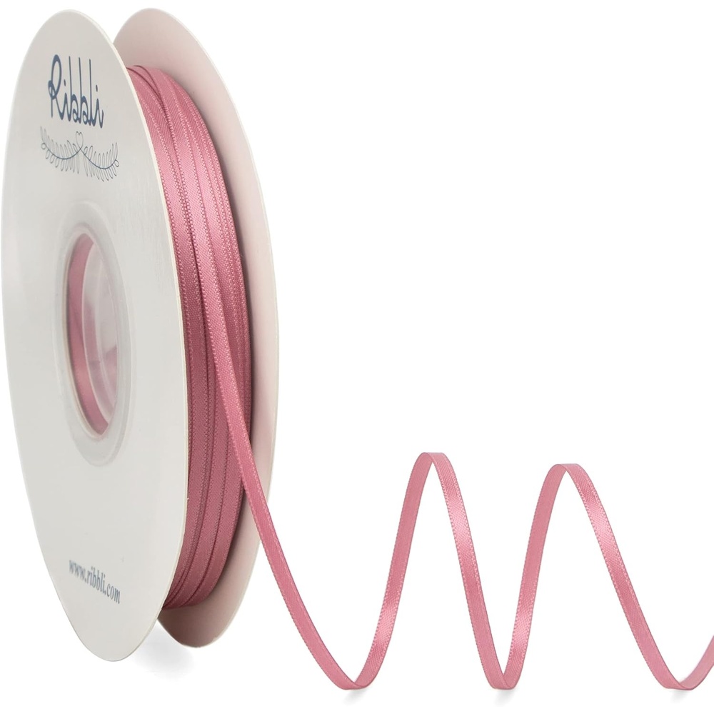 Ribbli Champagne Gold Satin Ribbon 1/8 inch x Continuous 100 Yards, Thin Champagne Ribbon Double Faced Use for Wedding Invitation Card, Gift Wrapping, Christmas Ornaments,Tag Decoration(Rosy Mauve)