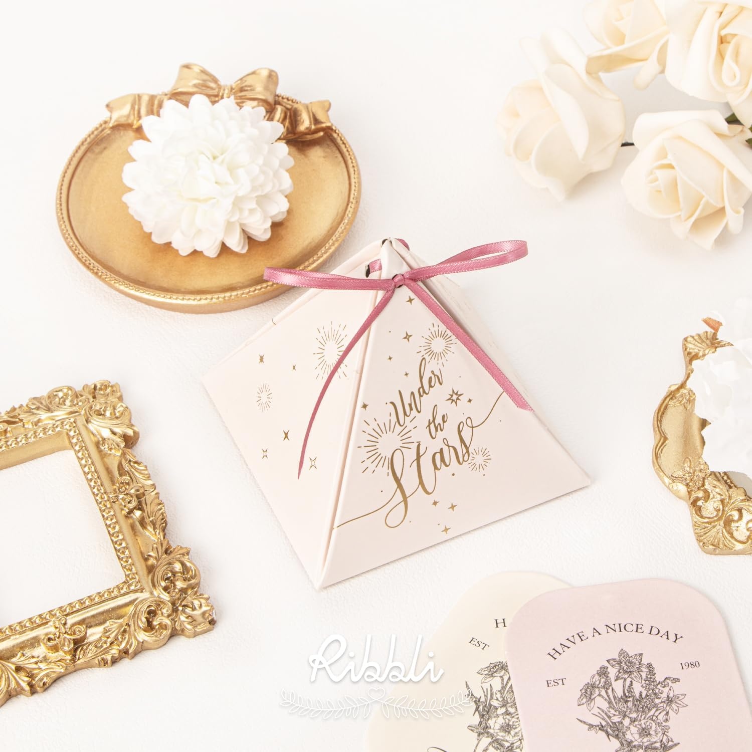 Ribbli Champagne Gold Satin Ribbon 1/8 inch x Continuous 100 Yards, Thin Champagne Ribbon Double Faced Use for Wedding Invitation Card, Gift Wrapping, Christmas Ornaments,Tag Decoration(Rosy Mauve)
