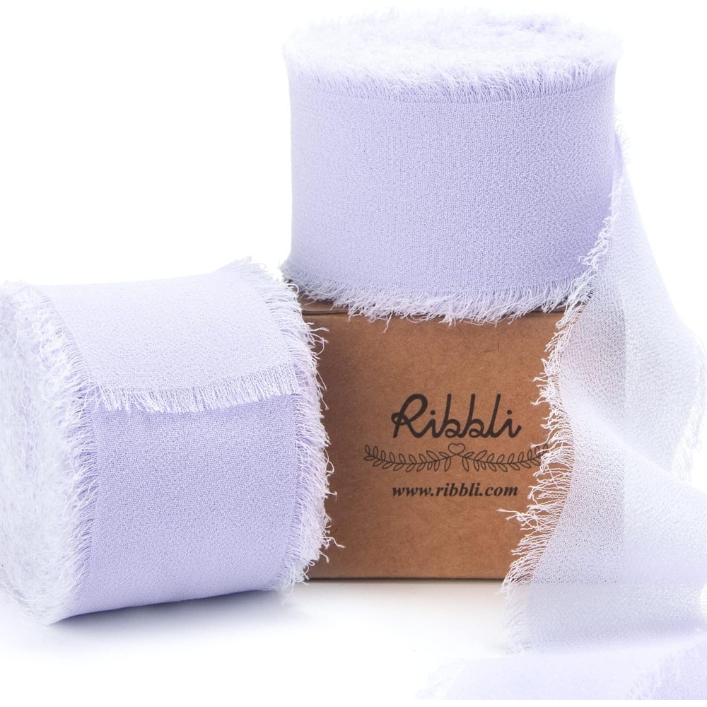 Ribbli Antique Mauve Chiffon Ribbon 1-1/2 inch x 20 Yard Handmade Fringe Chiffon Silk Ribbon,Black Ribbon for Wedding Invitations, Bridal Bouquets Wrapping, Flower Arrangement Decoration(Lilac Purple)