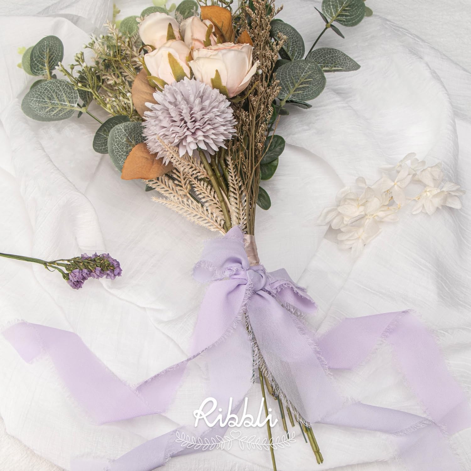 Ribbli Antique Mauve Chiffon Ribbon 1-1/2 inch x 20 Yard Handmade Fringe Chiffon Silk Ribbon,Black Ribbon for Wedding Invitations, Bridal Bouquets Wrapping, Flower Arrangement Decoration(Lilac Purple)