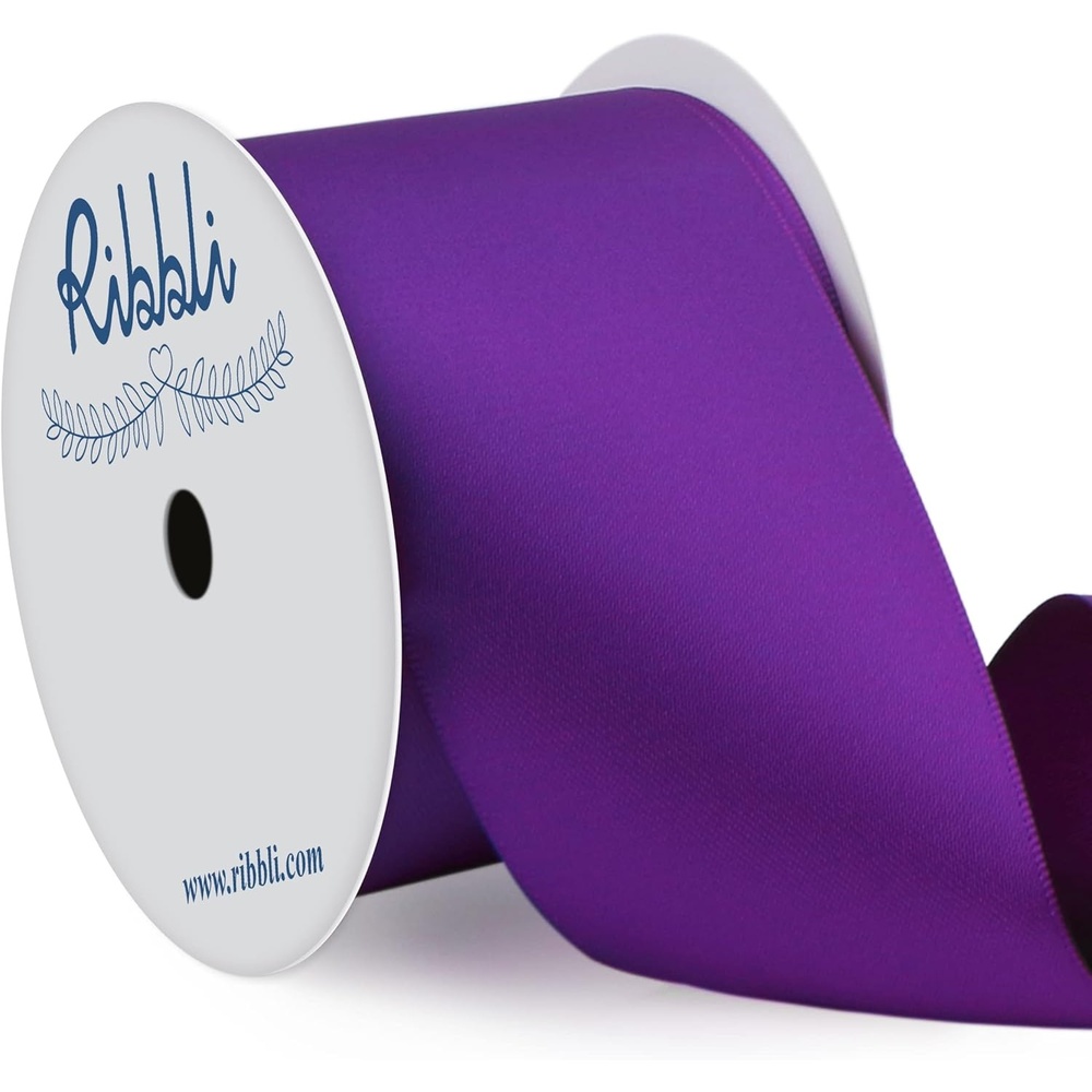 Ribbli Purple Satin Ribbon 2 Inch x Continuous 10 Yards, Double Faced Satin Ribbon Use for Bows Bouquet,Gift Wrapping,Floral Arrangement,Wedding Decoration(Purple)