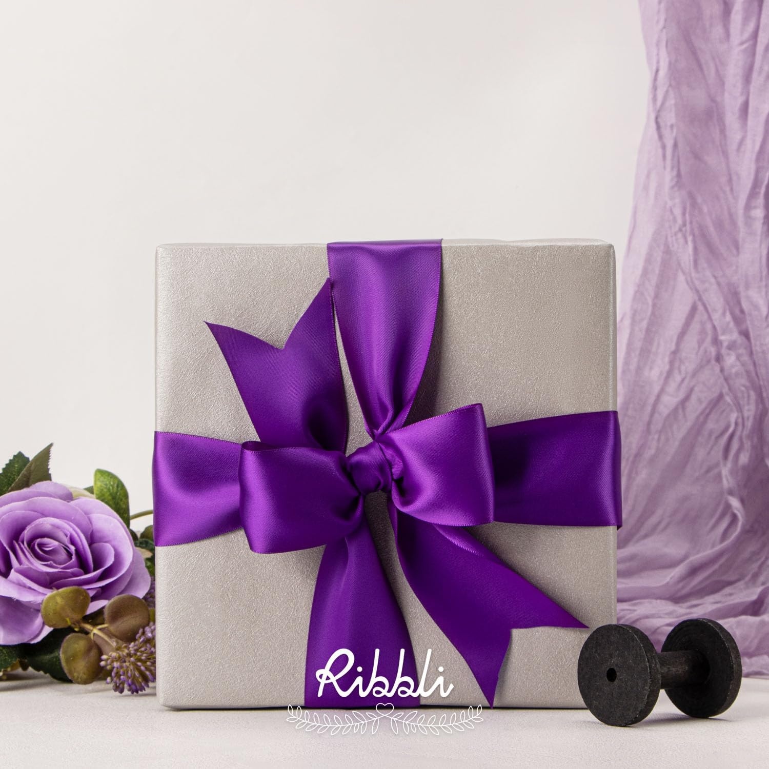 Ribbli Purple Satin Ribbon 2 Inch x Continuous 10 Yards, Double Faced Satin Ribbon Use for Bows Bouquet,Gift Wrapping,Floral Arrangement,Wedding Decoration(Purple)