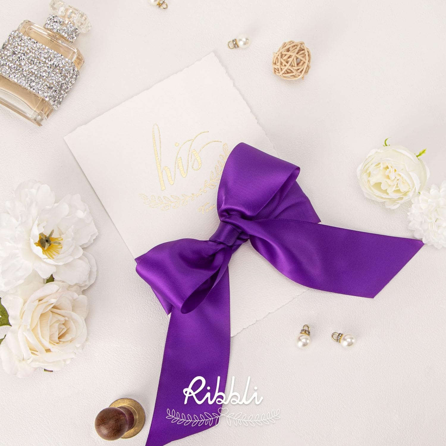 Ribbli Purple Satin Ribbon 2 Inch x Continuous 10 Yards, Double Faced Satin Ribbon Use for Bows Bouquet,Gift Wrapping,Floral Arrangement,Wedding Decoration(Purple)