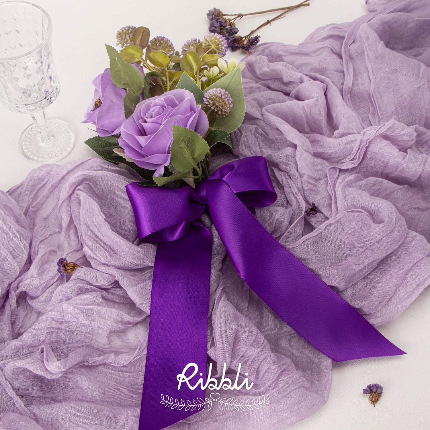 Ribbli Purple Satin Ribbon 2 Inch x Continuous 10 Yards, Double Faced Satin Ribbon Use for Bows Bouquet,Gift Wrapping,Floral Arrangement,Wedding Decoration(Purple)