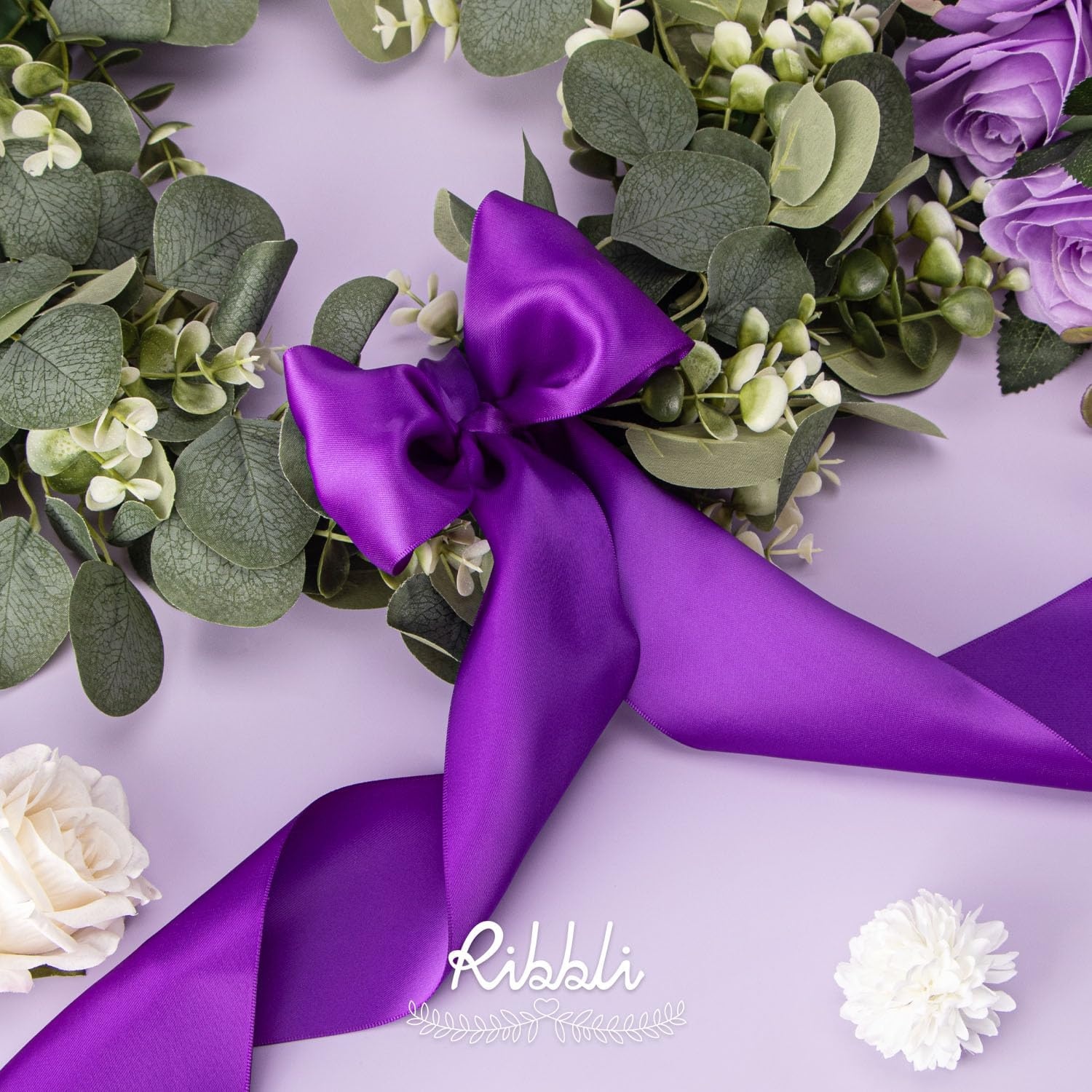 Ribbli Purple Satin Ribbon 2 Inch x Continuous 10 Yards, Double Faced Satin Ribbon Use for Bows Bouquet,Gift Wrapping,Floral Arrangement,Wedding Decoration(Purple)