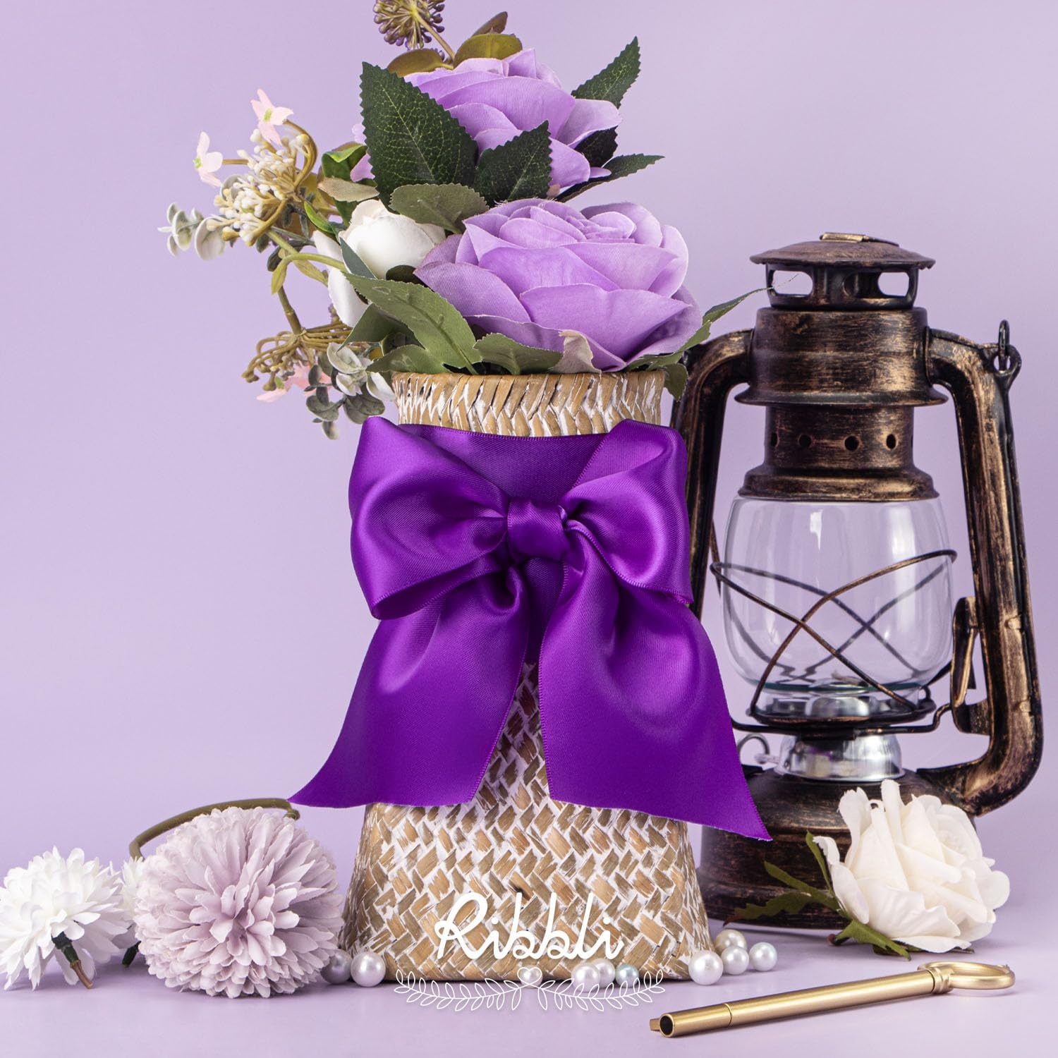 Ribbli Purple Satin Ribbon 2 Inch x Continuous 10 Yards, Double Faced Satin Ribbon Use for Bows Bouquet,Gift Wrapping,Floral Arrangement,Wedding Decoration(Purple)