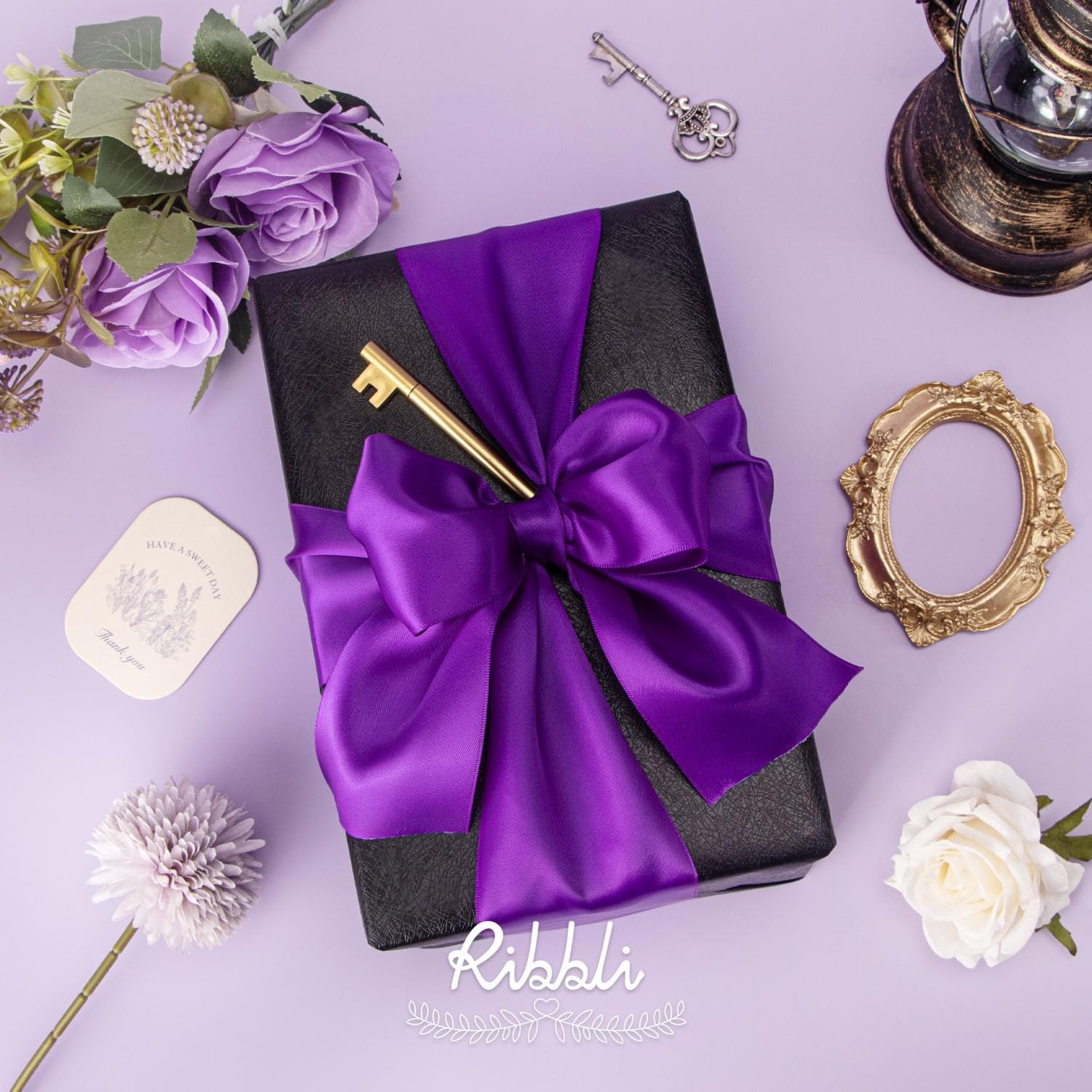 Ribbli Purple Satin Ribbon 2 Inch x Continuous 10 Yards, Double Faced Satin Ribbon Use for Bows Bouquet,Gift Wrapping,Floral Arrangement,Wedding Decoration(Purple)