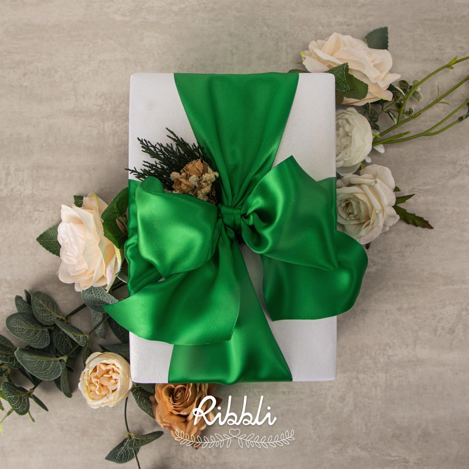 Ribbli Purple Satin Ribbon 2 Inch x Continuous 10 Yards, Double Faced Satin Ribbon Use for Bows Bouquet,Gift Wrapping,Floral Arrangement,Wedding Decoration(Green Emerald)