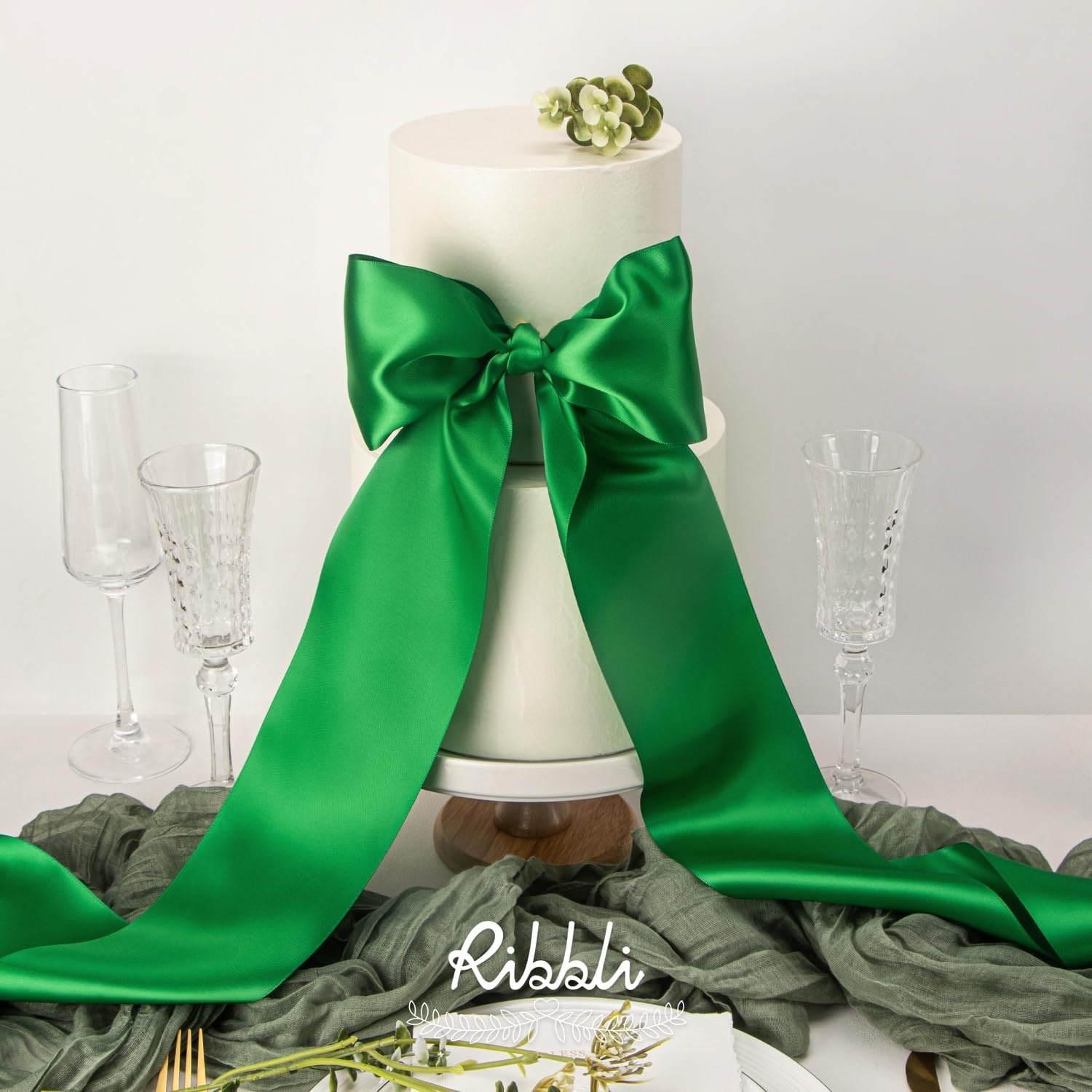 Ribbli Purple Satin Ribbon 2 Inch x Continuous 10 Yards, Double Faced Satin Ribbon Use for Bows Bouquet,Gift Wrapping,Floral Arrangement,Wedding Decoration(Green Emerald)
