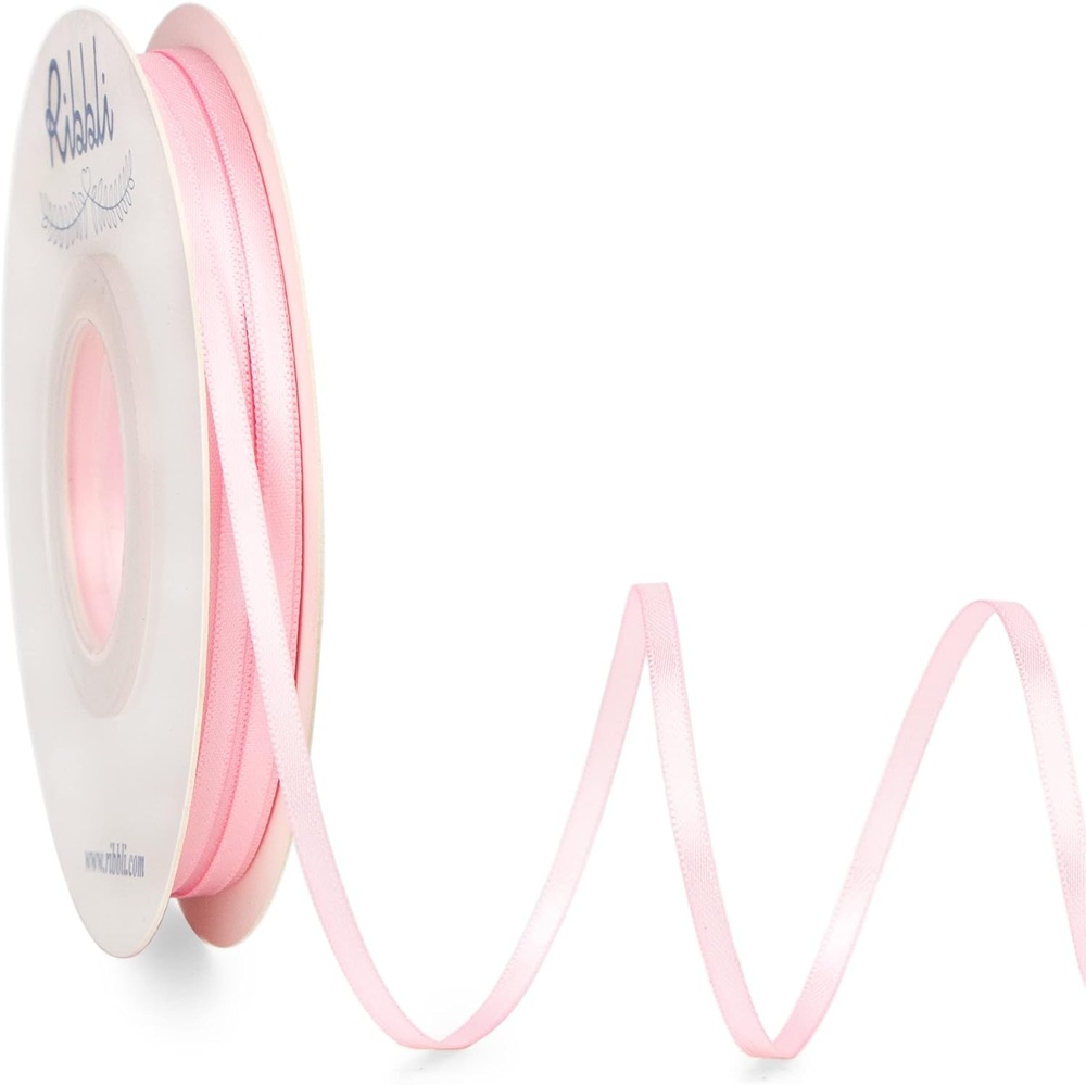 Ribbli Royal Blue Double Faced Satin Ribbon,1/8 x Continuous 50 Yards,Use for Bows Bouquet,Gift Wrapping,Wedding Card Decoration,Floral Arrangement(Pink Light)