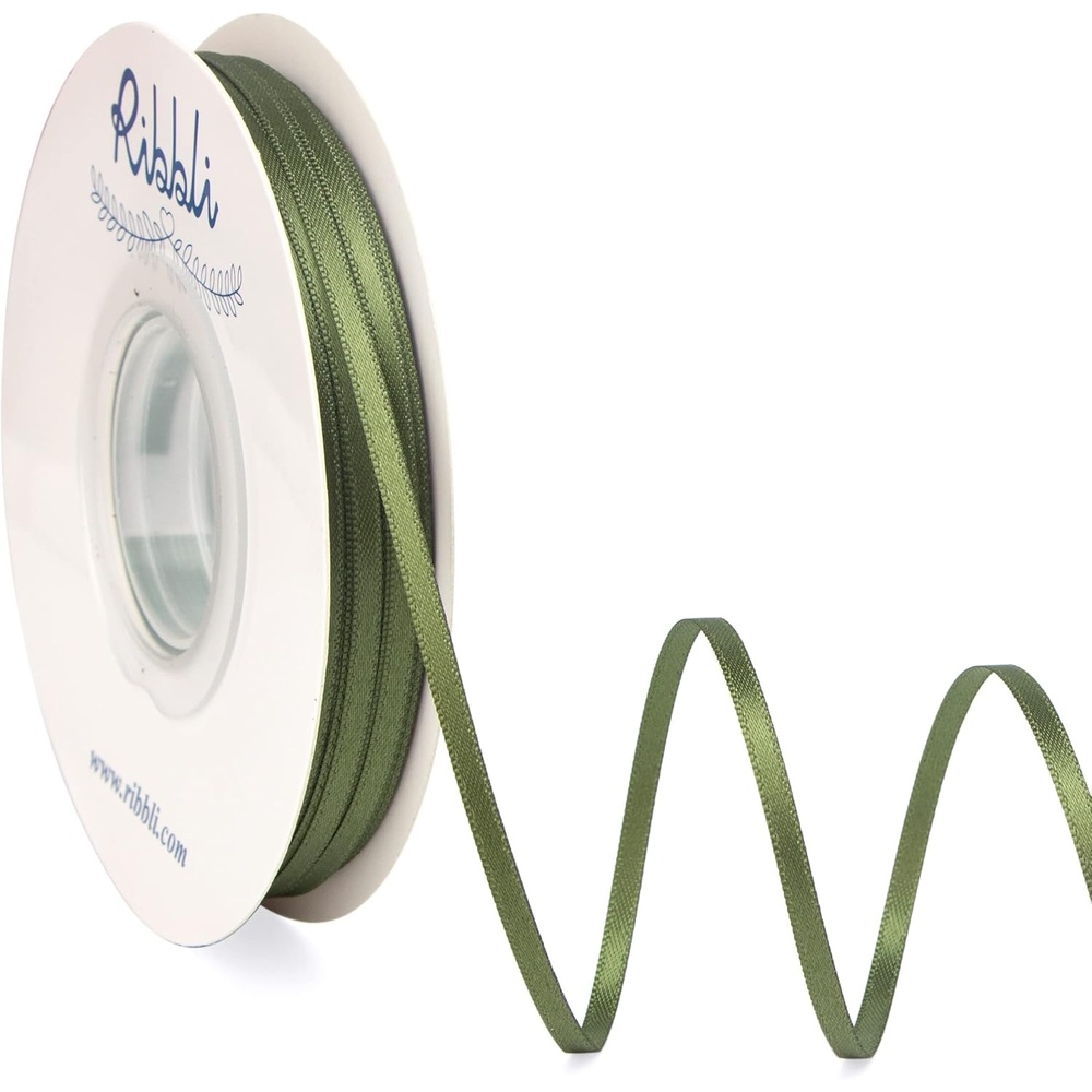 Ribbli Royal Blue Double Faced Satin Ribbon,1/8 x Continuous 50 Yards,Use for Bows Bouquet,Gift Wrapping,Wedding Card Decoration,Floral Arrangement(Green Moss)