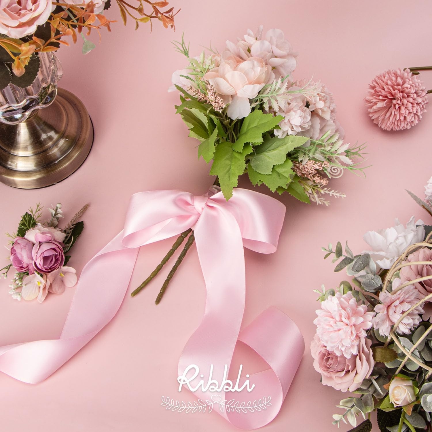 Ribbli Purple Satin Ribbon 2 Inch x Continuous 10 Yards, Double Faced Satin Ribbon Use for Bows Bouquet,Gift Wrapping,Floral Arrangement,Wedding Decoration(Pink Light)
