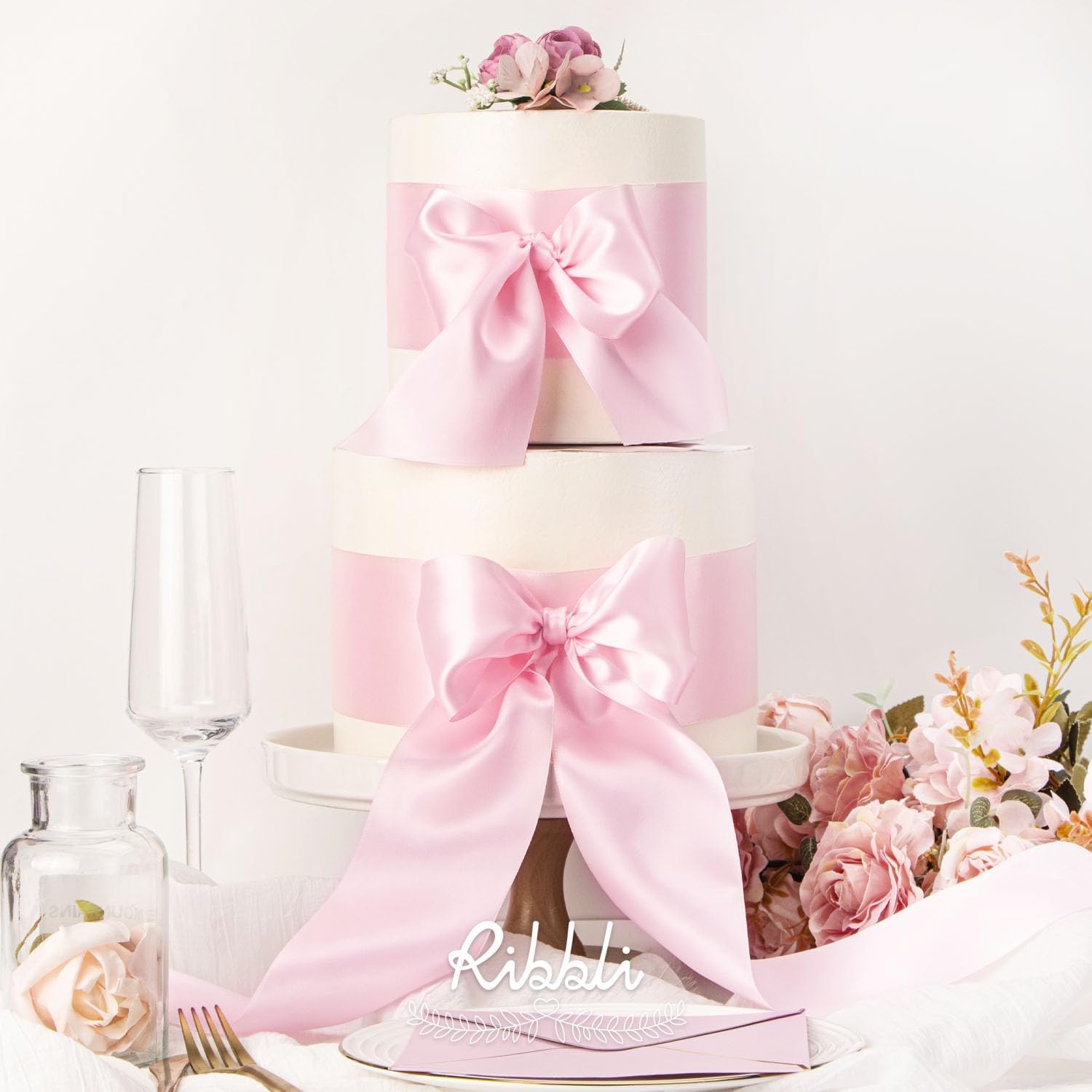 Ribbli Purple Satin Ribbon 2 Inch x Continuous 10 Yards, Double Faced Satin Ribbon Use for Bows Bouquet,Gift Wrapping,Floral Arrangement,Wedding Decoration(Pink Light)