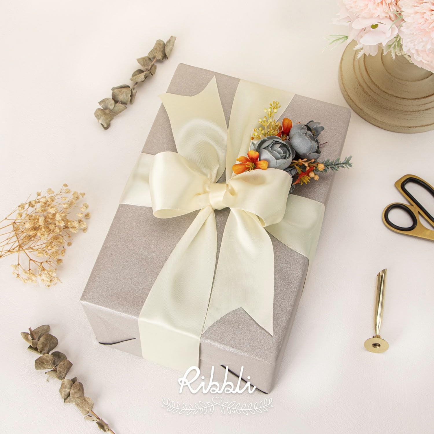 Ribbli Purple Satin Ribbon 2 Inch x Continuous 10 Yards, Double Faced Satin Ribbon Use for Bows Bouquet,Gift Wrapping,Floral Arrangement,Wedding Decoration(Ivory)