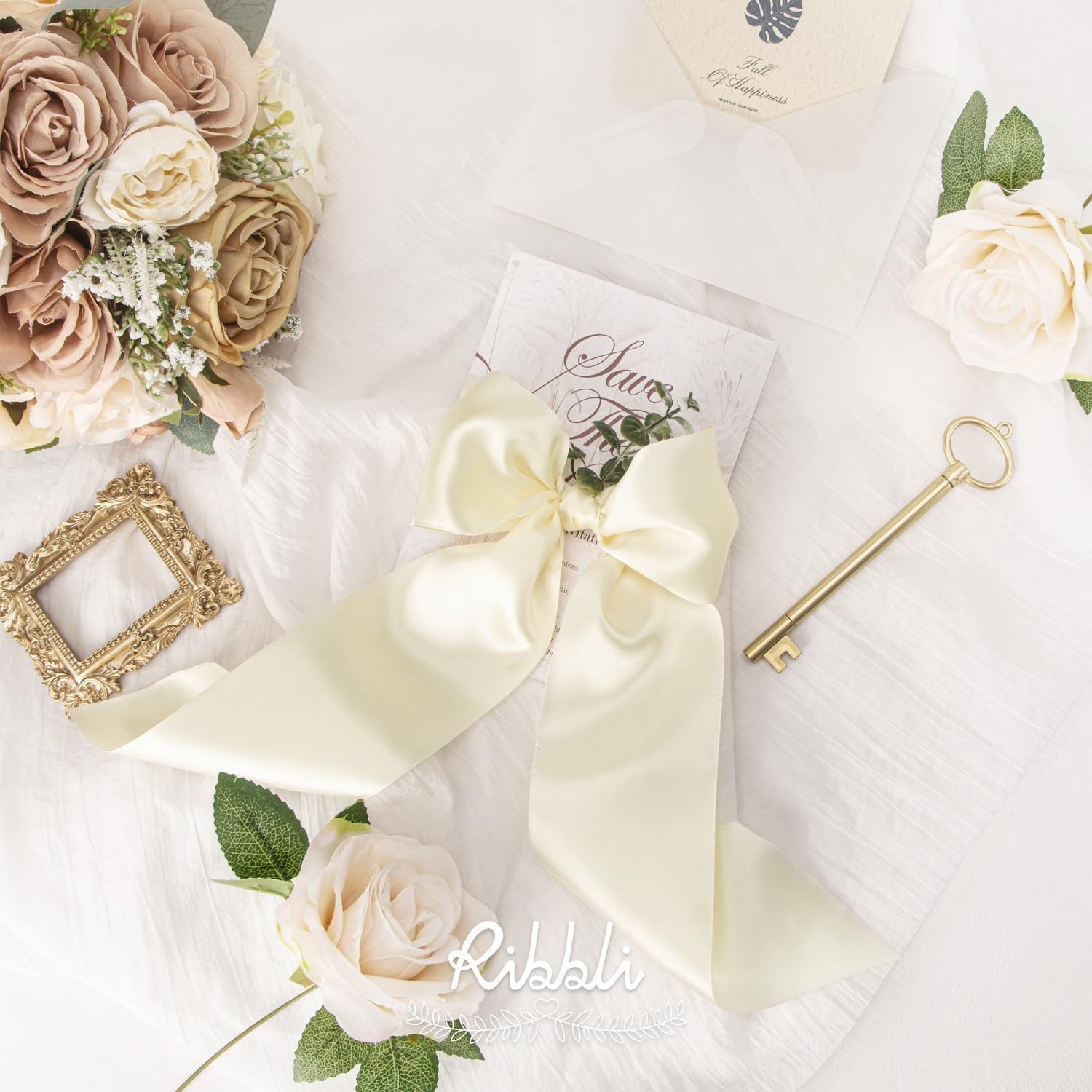 Ribbli Purple Satin Ribbon 2 Inch x Continuous 10 Yards, Double Faced Satin Ribbon Use for Bows Bouquet,Gift Wrapping,Floral Arrangement,Wedding Decoration(Ivory)