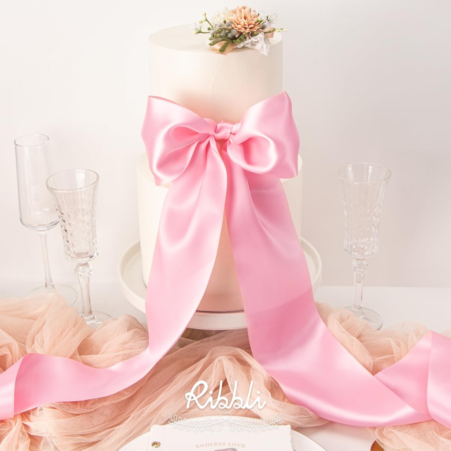 Ribbli Purple Satin Ribbon 2 Inch x Continuous 10 Yards, Double Faced Satin Ribbon Use for Bows Bouquet,Gift Wrapping,Floral Arrangement,Wedding Decoration(Pink)
