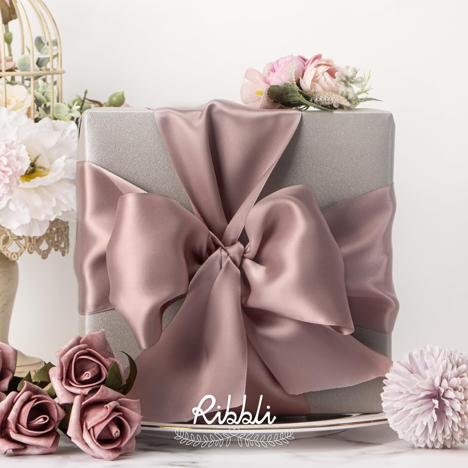 Ribbli Purple Satin Ribbon 2 Inch x Continuous 10 Yards, Double Faced Satin Ribbon Use for Bows Bouquet,Gift Wrapping,Floral Arrangement,Wedding Decoration(Mauve)