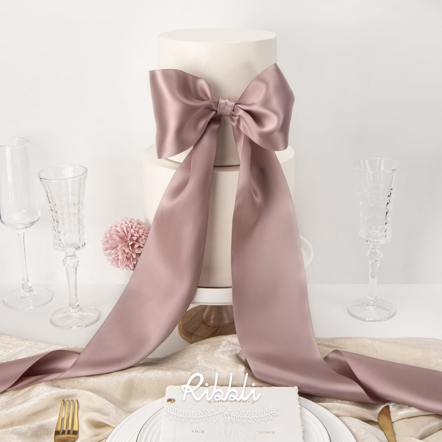Ribbli Purple Satin Ribbon 2 Inch x Continuous 10 Yards, Double Faced Satin Ribbon Use for Bows Bouquet,Gift Wrapping,Floral Arrangement,Wedding Decoration(Mauve)