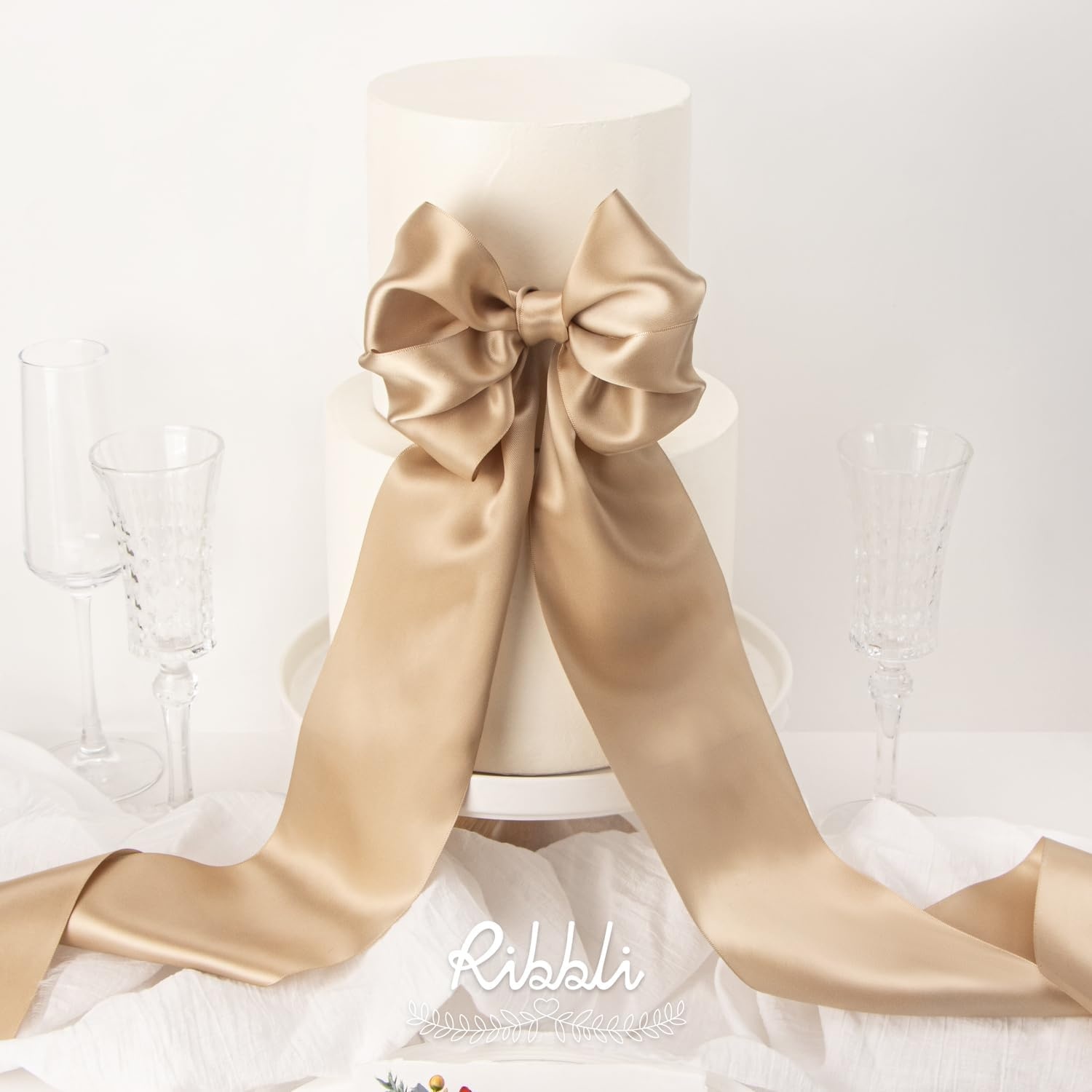 Ribbli Purple Satin Ribbon 2 Inch x Continuous 10 Yards, Double Faced Satin Ribbon Use for Bows Bouquet,Gift Wrapping,Floral Arrangement,Wedding Decoration(Champagne Gold)