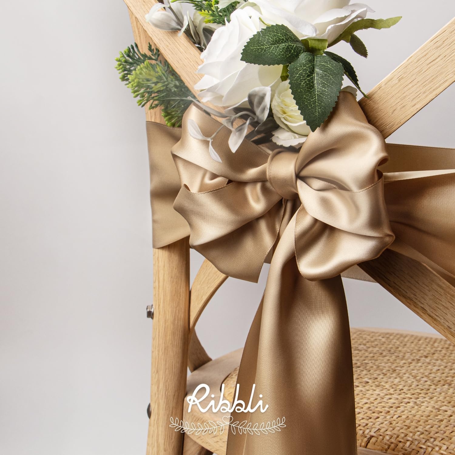 Ribbli Purple Satin Ribbon 2 Inch x Continuous 10 Yards, Double Faced Satin Ribbon Use for Bows Bouquet,Gift Wrapping,Floral Arrangement,Wedding Decoration(Champagne Gold)
