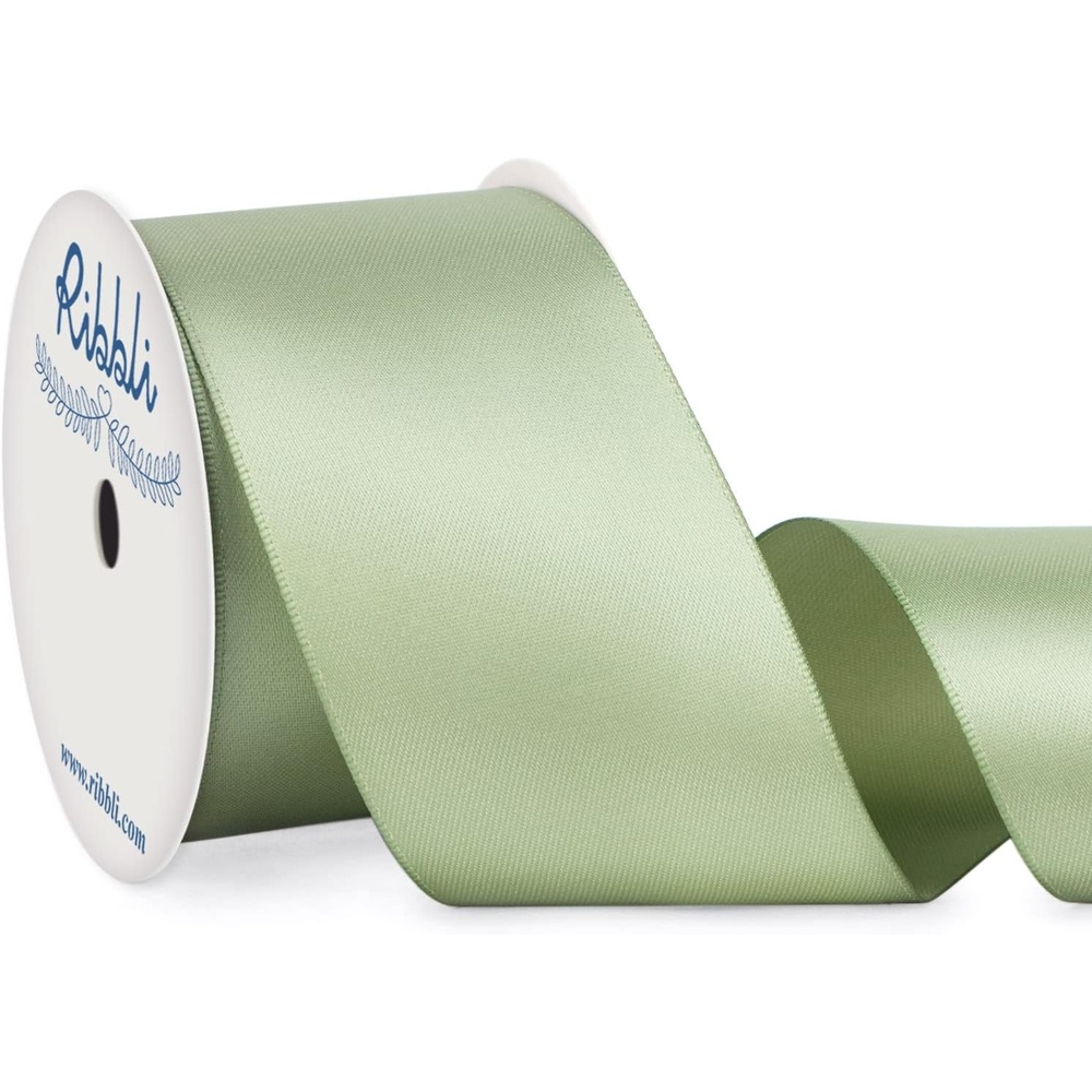 Ribbli Purple Satin Ribbon 2 Inch x Continuous 10 Yards, Double Faced Satin Ribbon Use for Bows Bouquet,Gift Wrapping,Floral Arrangement,Wedding Decoration(Green Dusty Sage)