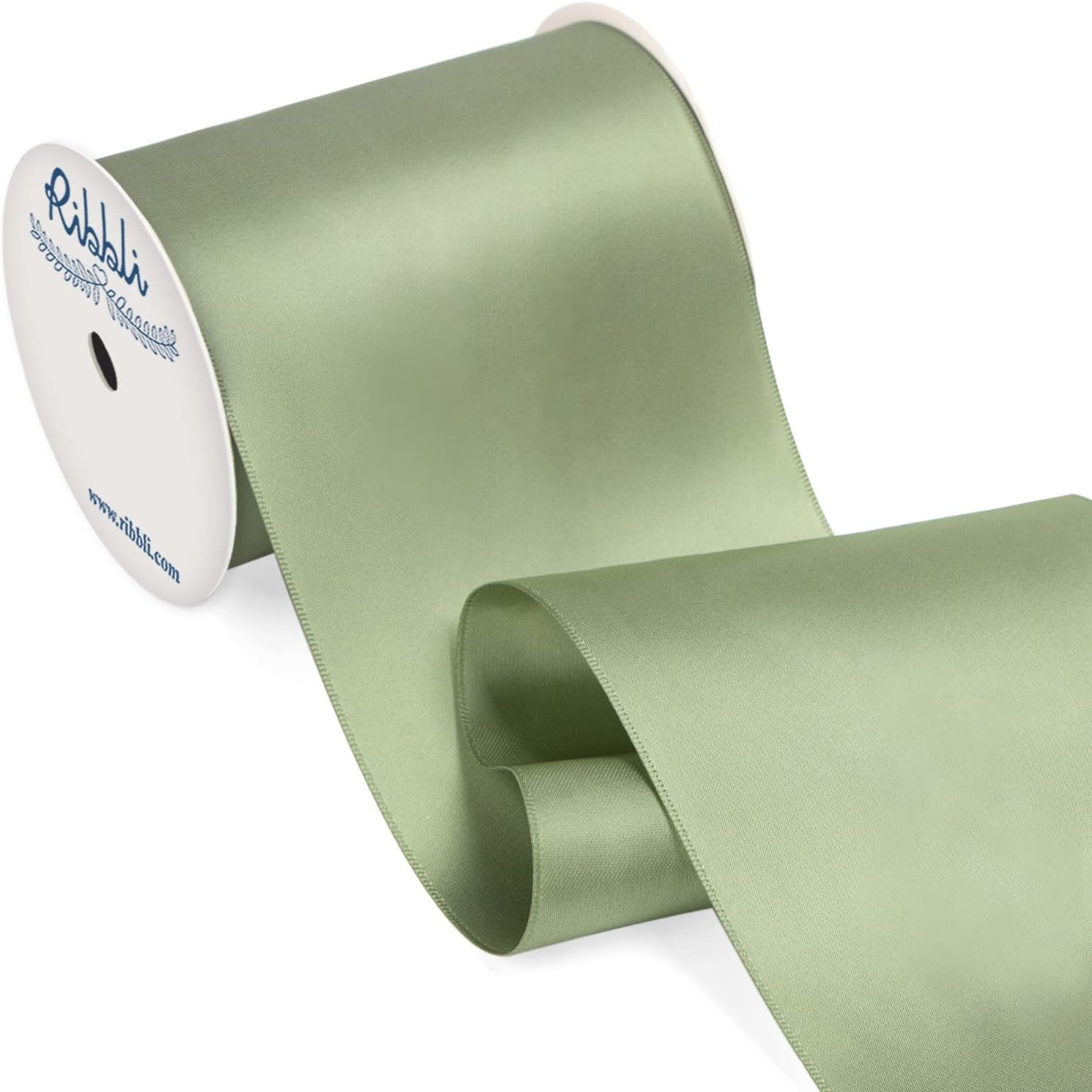 Ribbli Purple Satin Ribbon 2 Inch x Continuous 10 Yards, Double Faced Satin Ribbon Use for Bows Bouquet,Gift Wrapping,Floral Arrangement,Wedding Decoration(Green Dusty Sage)