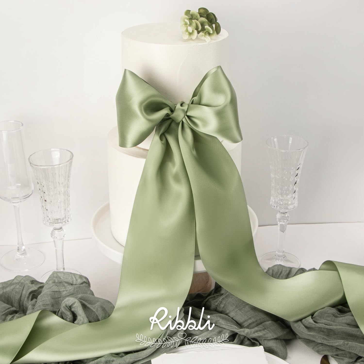 Ribbli Purple Satin Ribbon 2 Inch x Continuous 10 Yards, Double Faced Satin Ribbon Use for Bows Bouquet,Gift Wrapping,Floral Arrangement,Wedding Decoration(Green Dusty Sage)